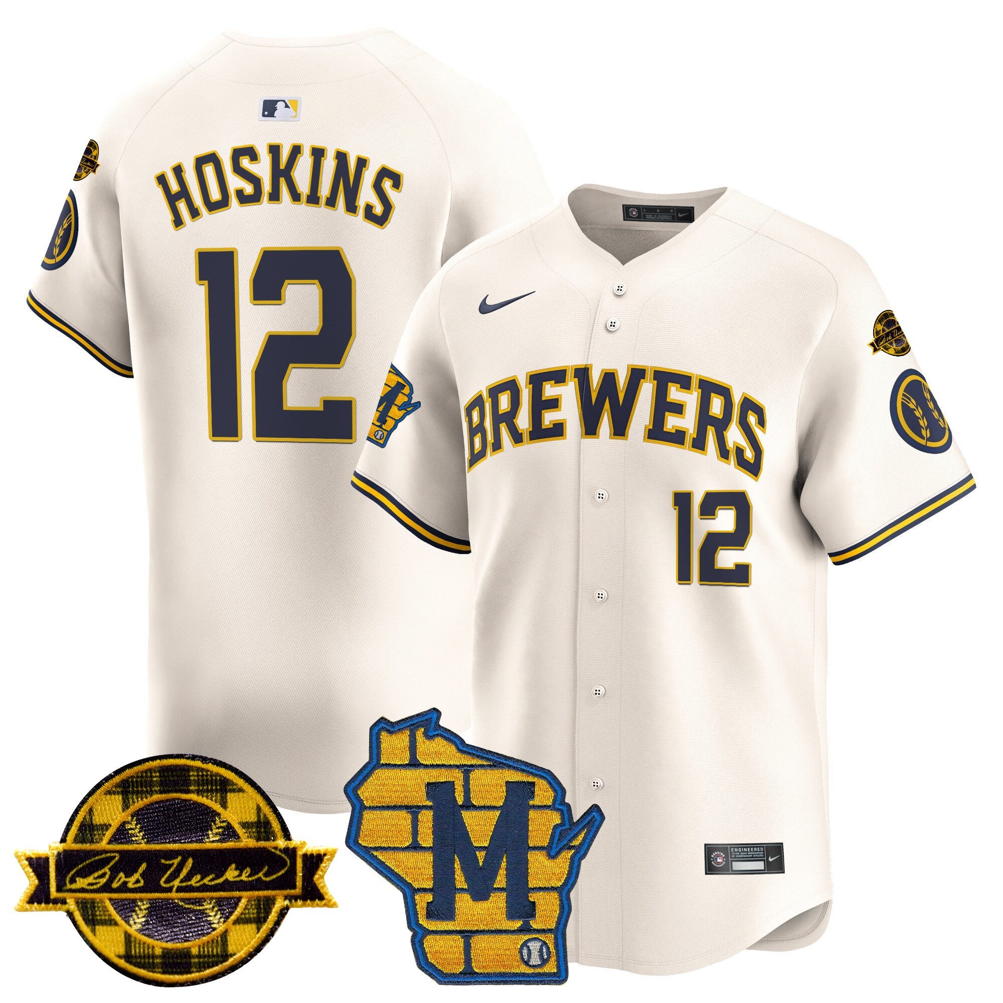Men's Milwaukee Brewers Home & Bob Uecker Patch Vapor Premier Limited Jersey - All Stitched
