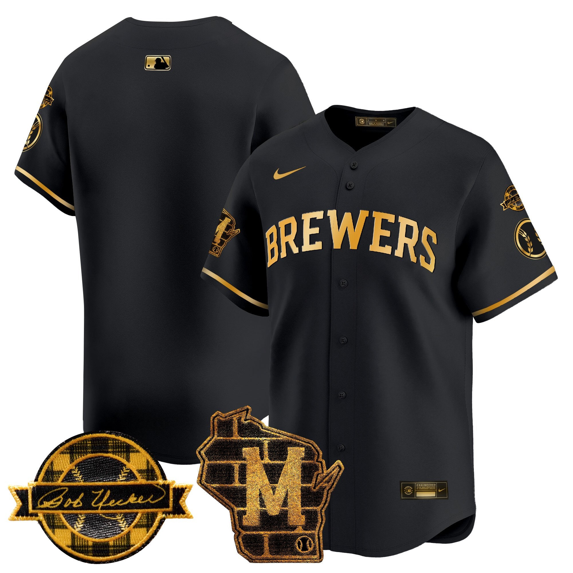 Men's Milwaukee Brewers Home & Bob Uecker Patch Vapor Premier Limited Jersey - All Stitched