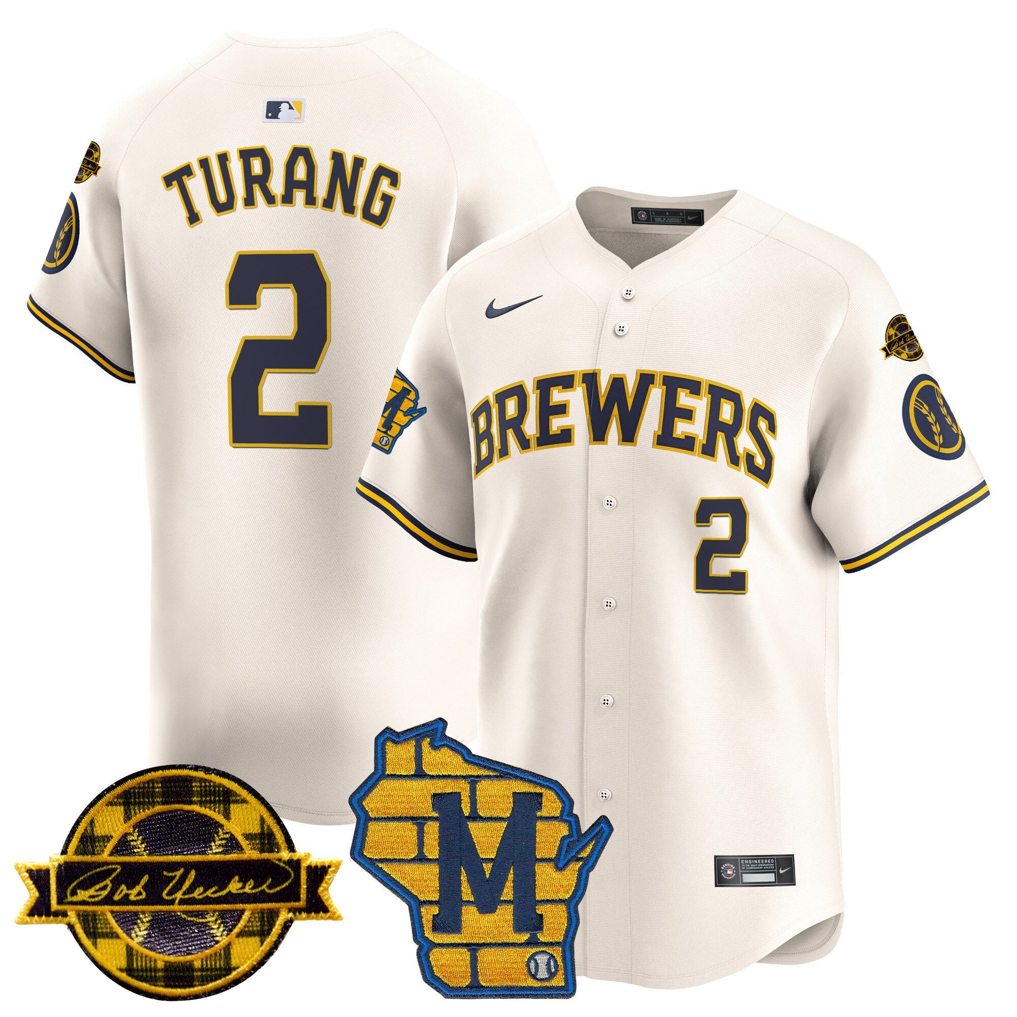 Men's Milwaukee Brewers Home & Bob Uecker Patch Vapor Premier Limited Jersey - All Stitched