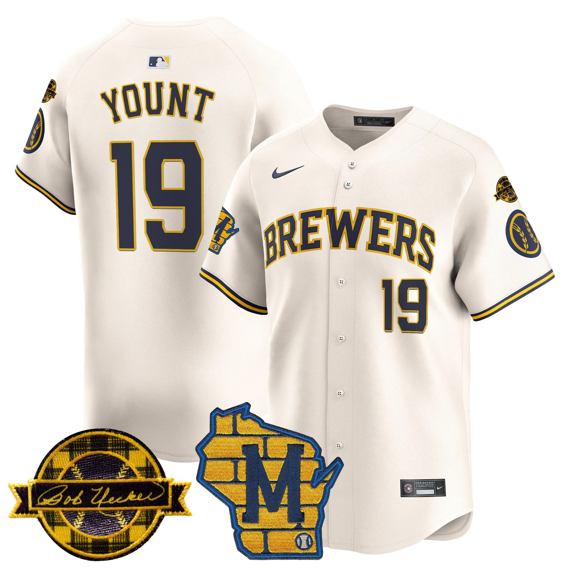 Men's Milwaukee Brewers Home & Bob Uecker Patch Vapor Premier Limited Jersey - All Stitched