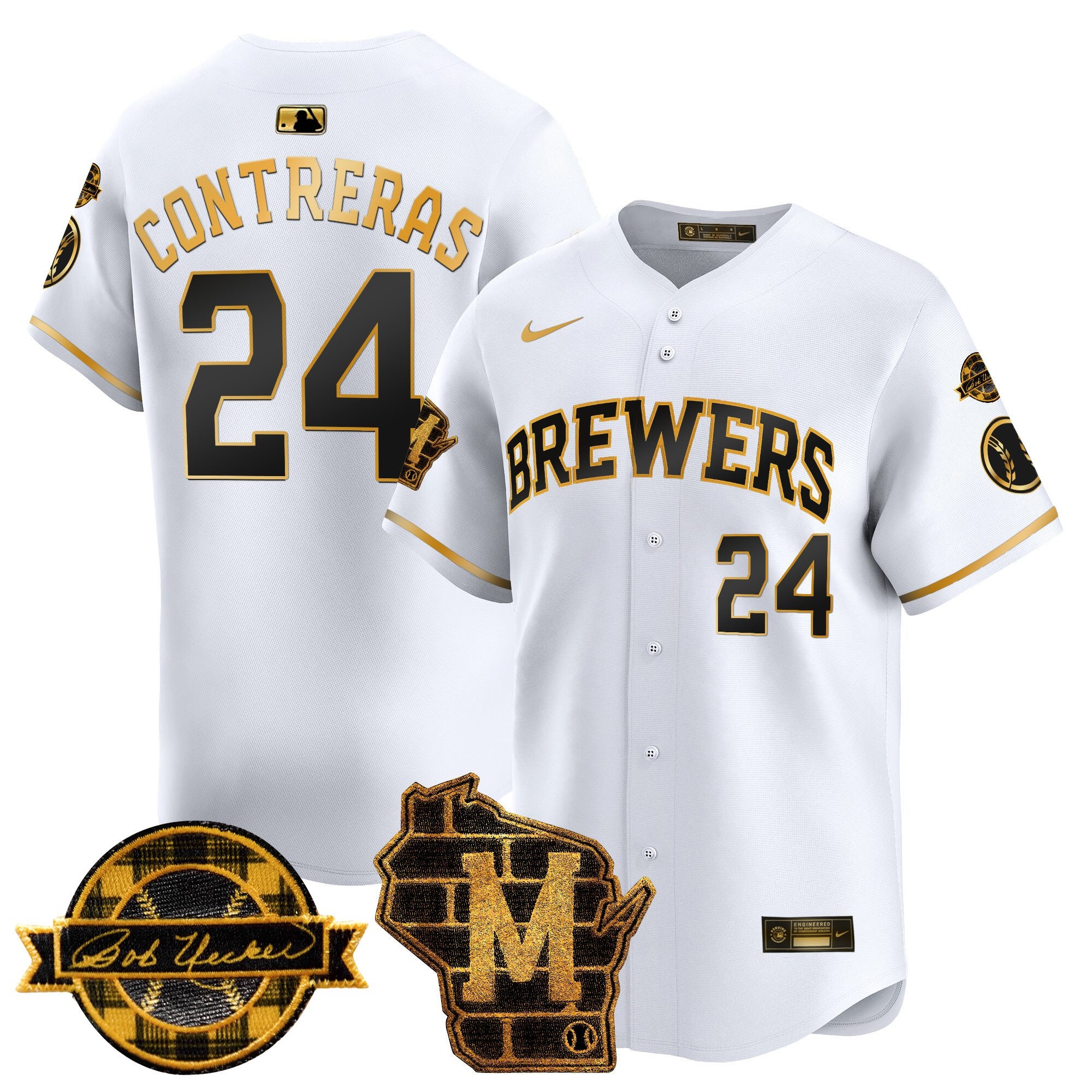 Men's Milwaukee Brewers Home & Bob Uecker Patch Vapor Premier Limited Jersey - All Stitched