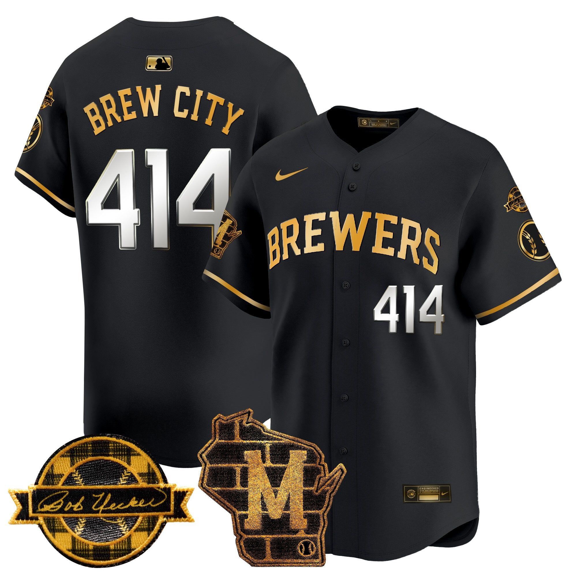 Men's Milwaukee Brewers Home & Bob Uecker Patch Vapor Premier Limited Jersey - All Stitched