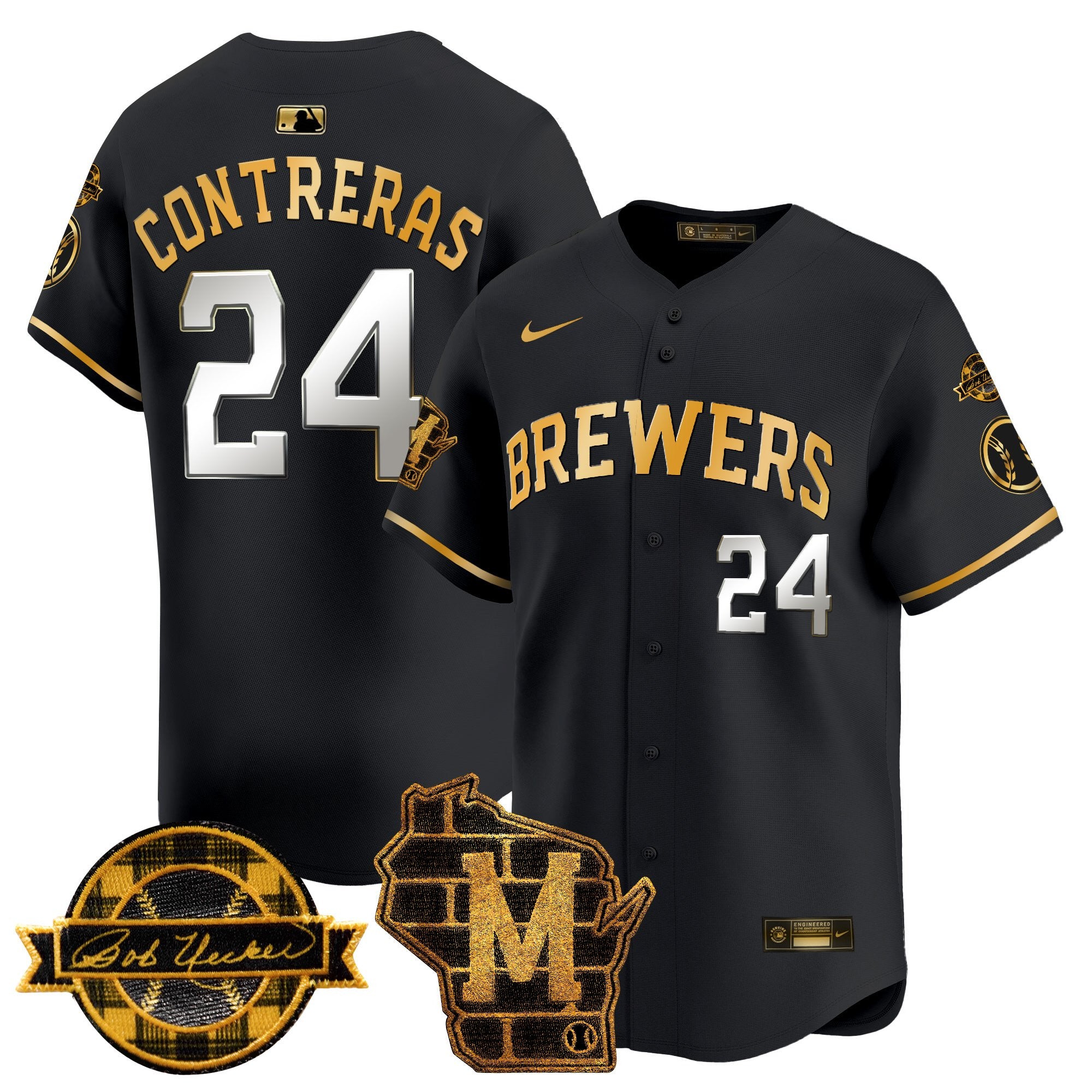 Men's Milwaukee Brewers Home & Bob Uecker Patch Vapor Premier Limited Jersey - All Stitched