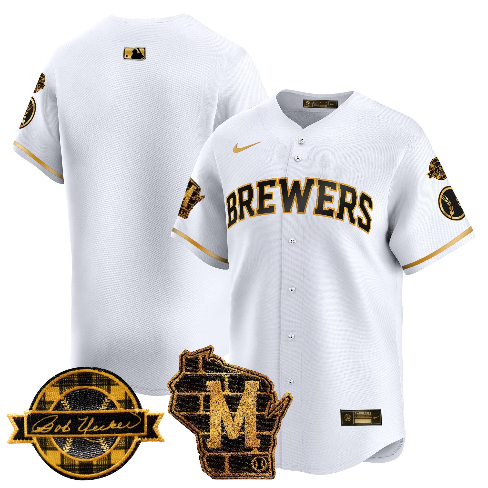 Men's Milwaukee Brewers Home & Bob Uecker Patch Vapor Premier Limited Jersey - All Stitched
