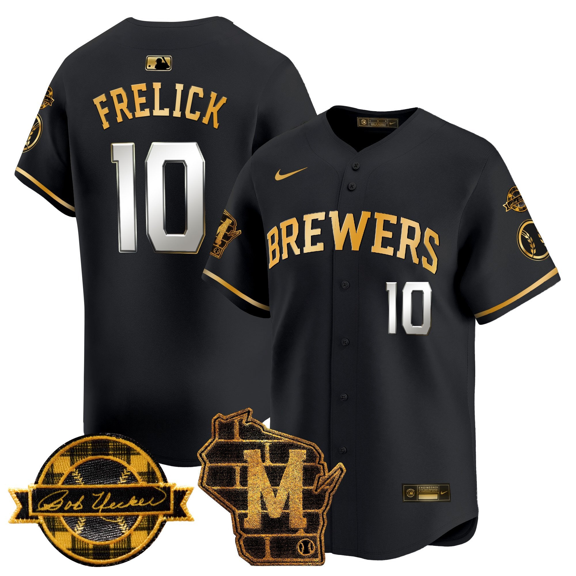Men's Milwaukee Brewers Home & Bob Uecker Patch Vapor Premier Limited Jersey - All Stitched