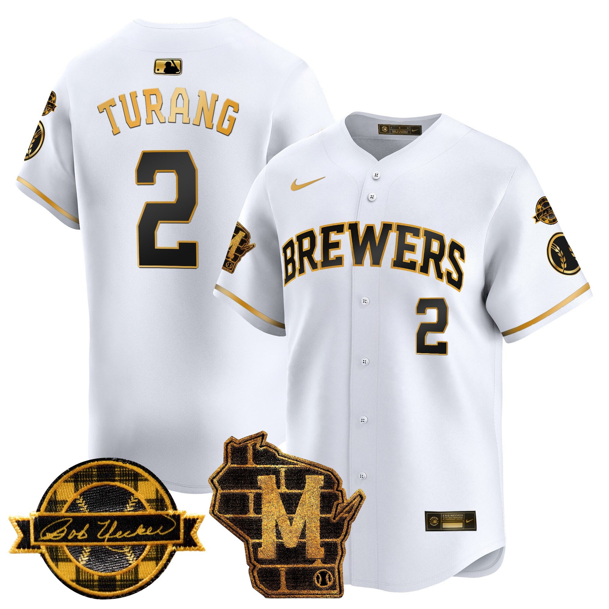 Men's Milwaukee Brewers Home & Bob Uecker Patch Vapor Premier Limited Jersey - All Stitched