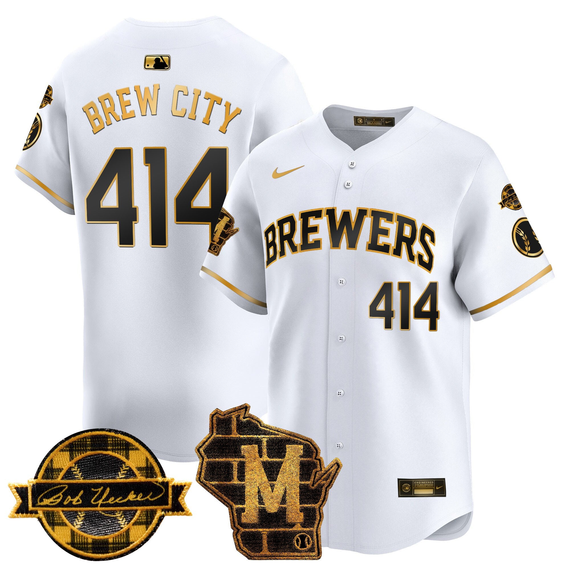 Men's Milwaukee Brewers Home & Bob Uecker Patch Vapor Premier Limited Jersey - All Stitched