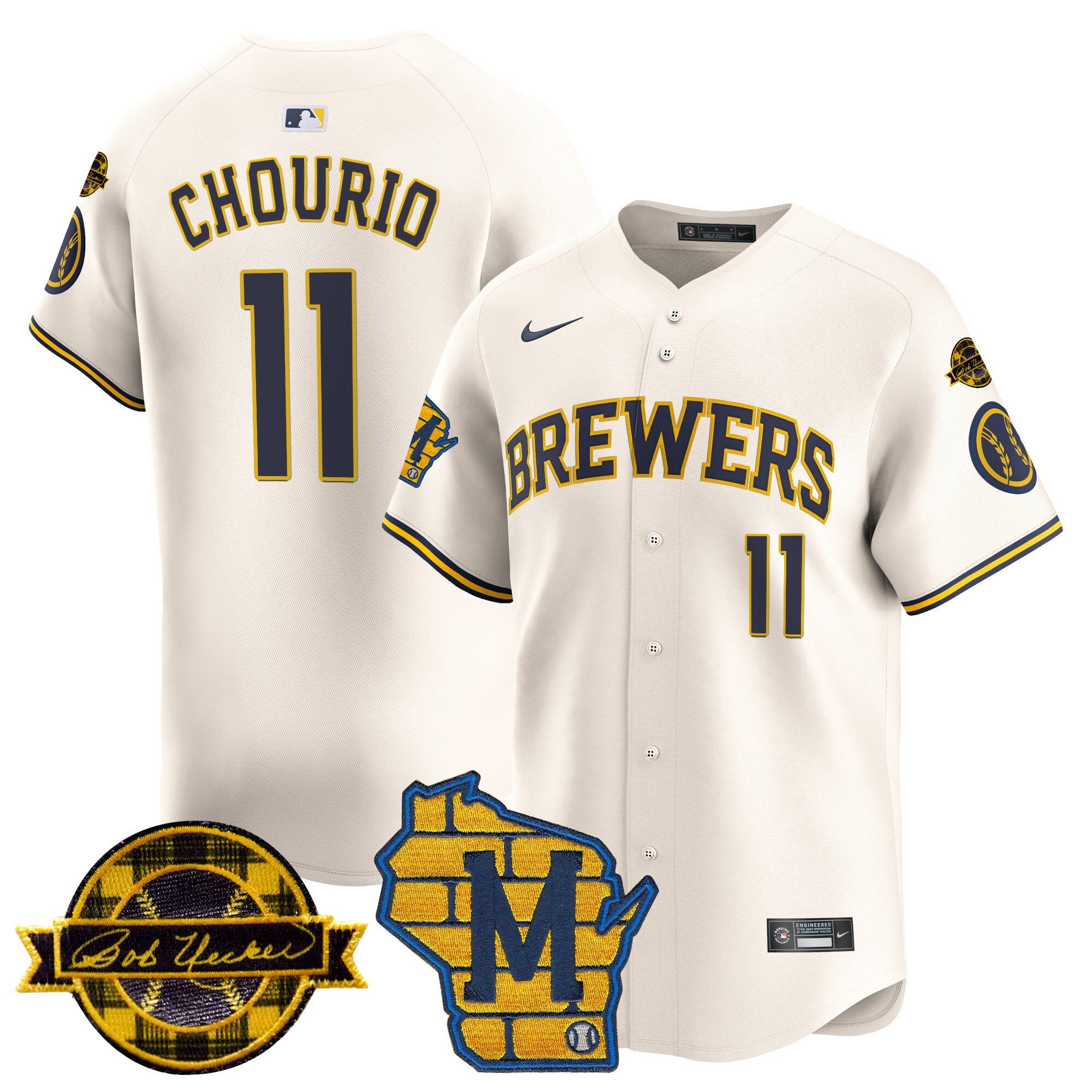 Men's Milwaukee Brewers Home & Bob Uecker Patch Vapor Premier Limited Jersey - All Stitched