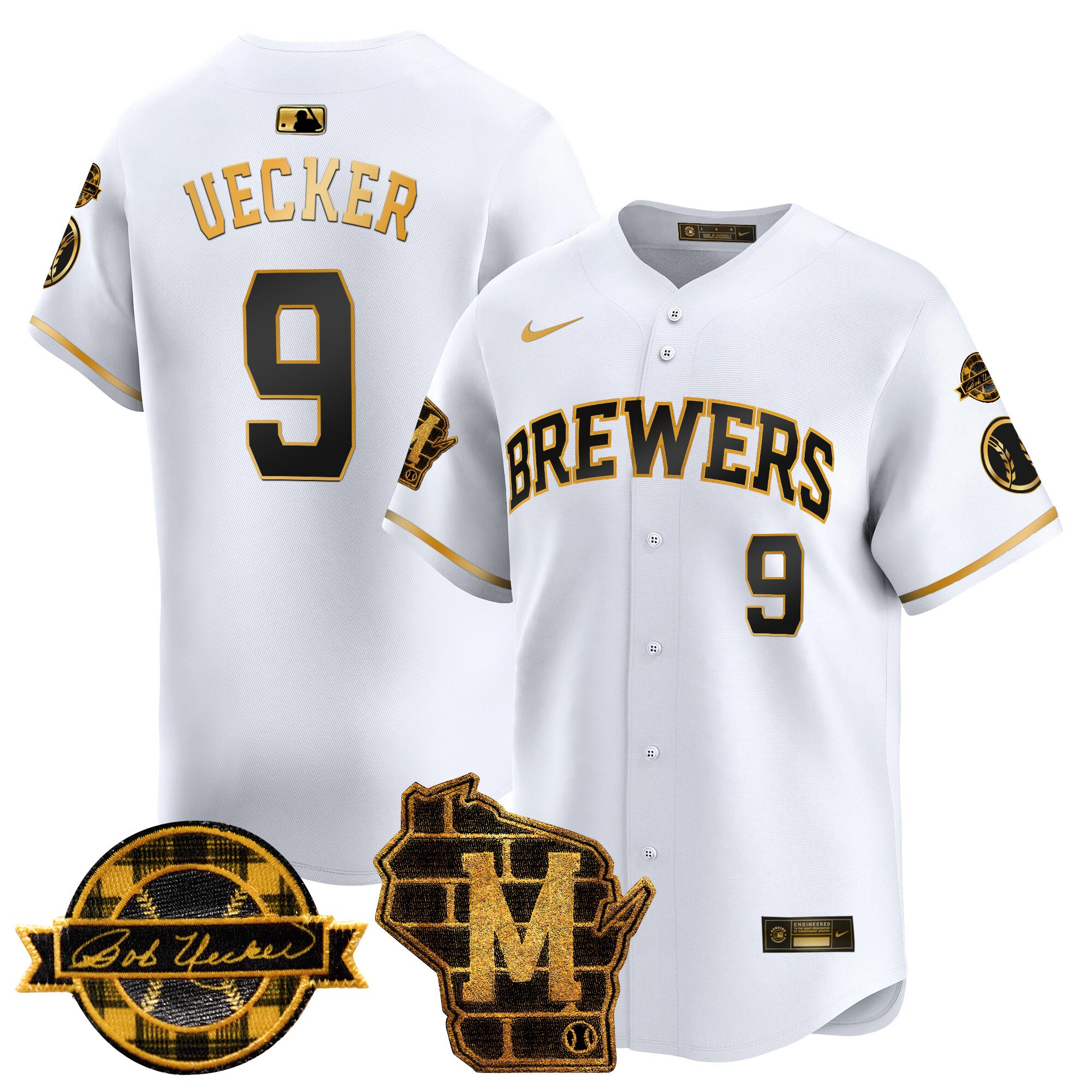Men's Milwaukee Brewers Home & Bob Uecker Patch Vapor Premier Limited Jersey - All Stitched