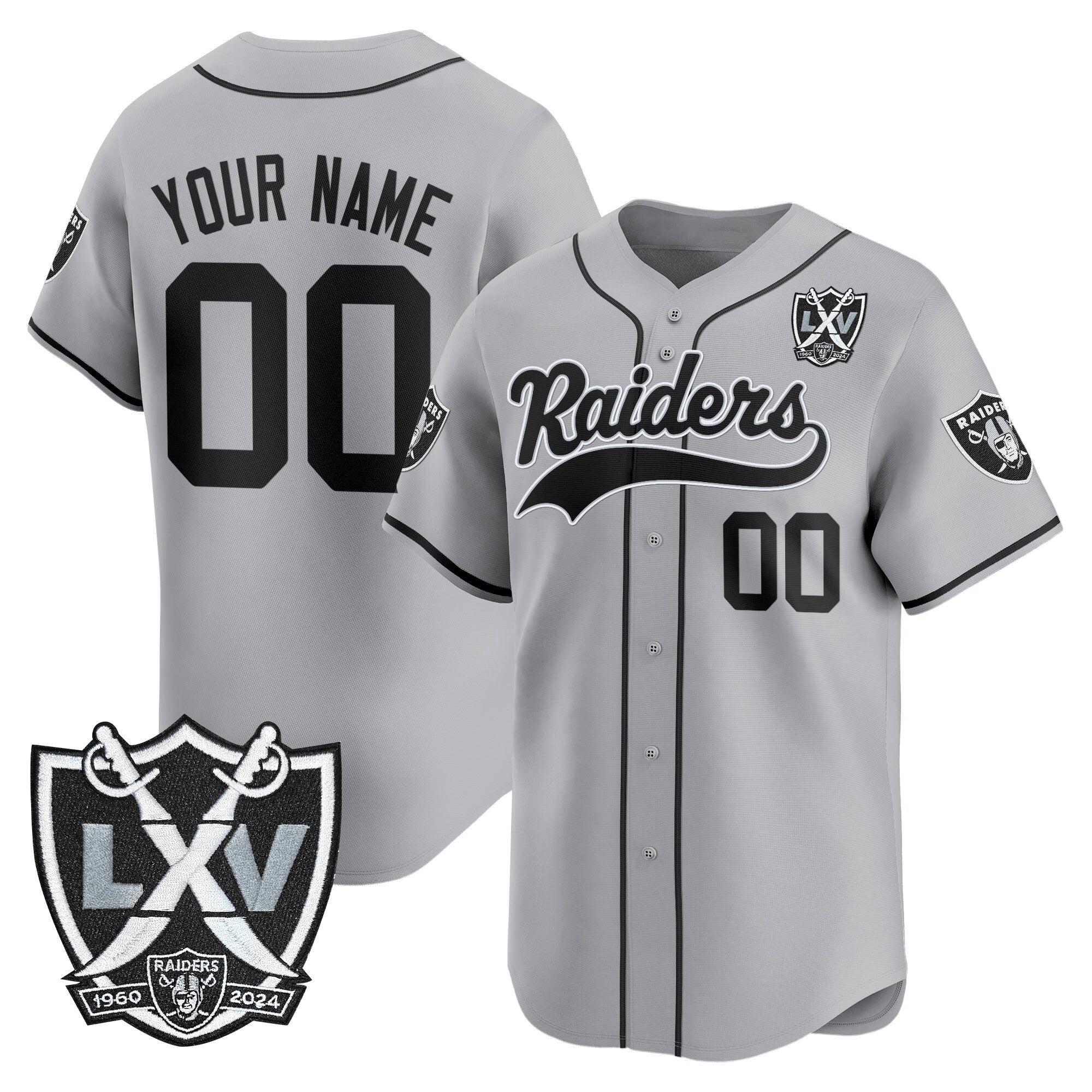 Las Vegas Raiders 65th Anniversary Patch Vapor Baseball Custom Jersey - All Stitched