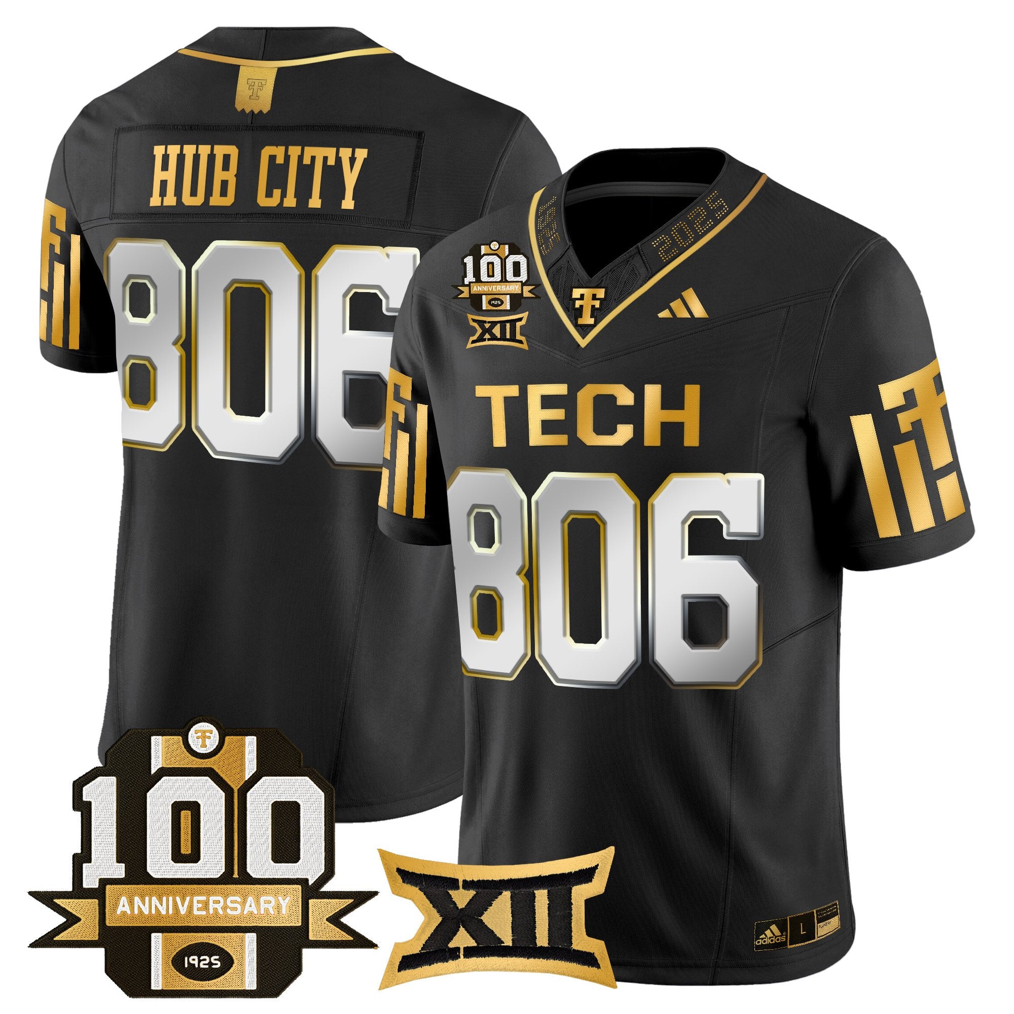 Men's Texas Tech Red Raiders 2025 Gold Vapor Limited Jersey - 100th Anniversary Patch - All Stitched