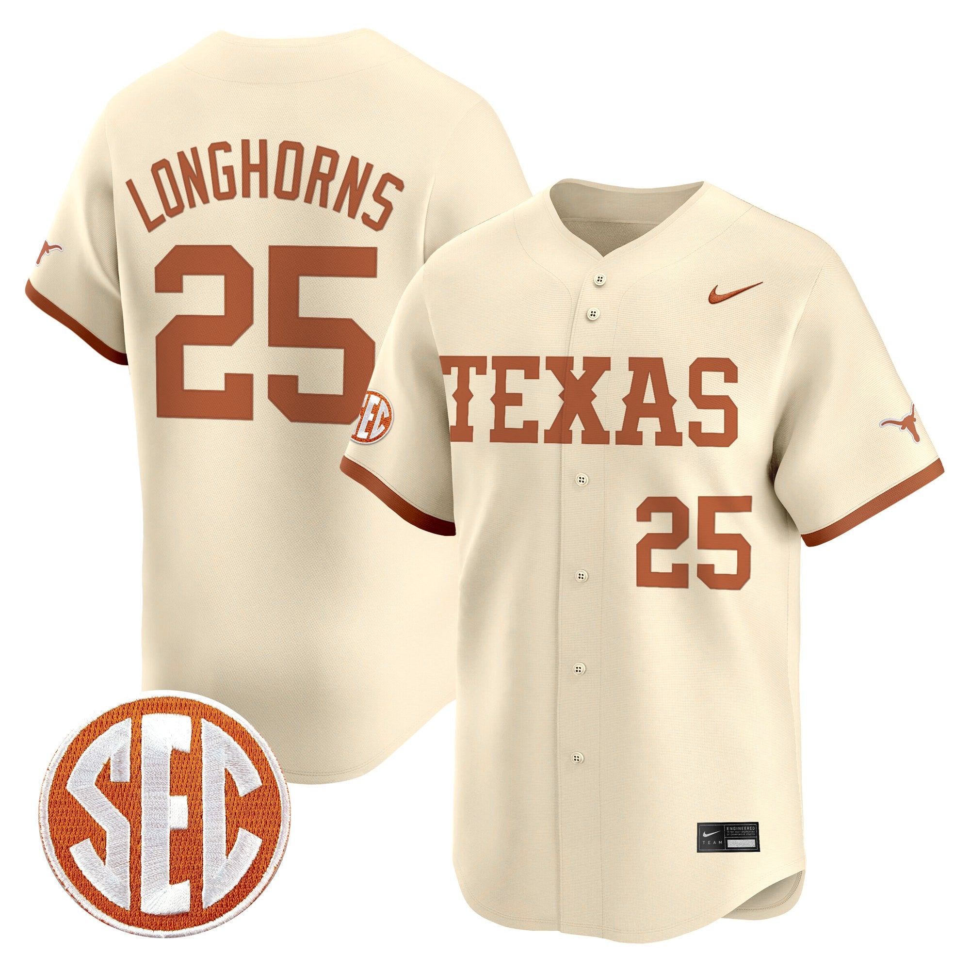 Men's Texas Longhorns 2025 Vapor Baseball Jersey - All Stitched