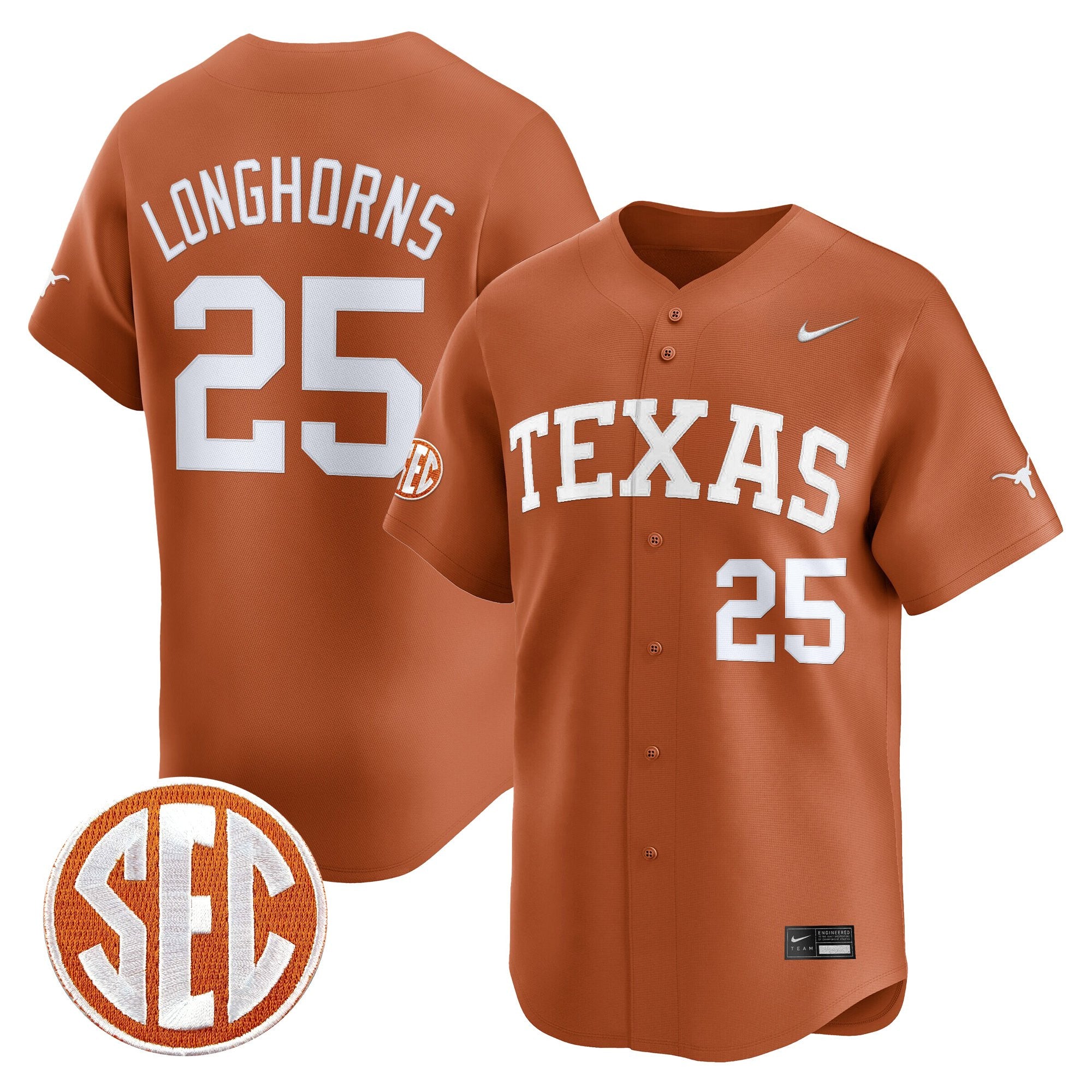 Men's Texas Longhorns 2025 Vapor Baseball Jersey - All Stitched