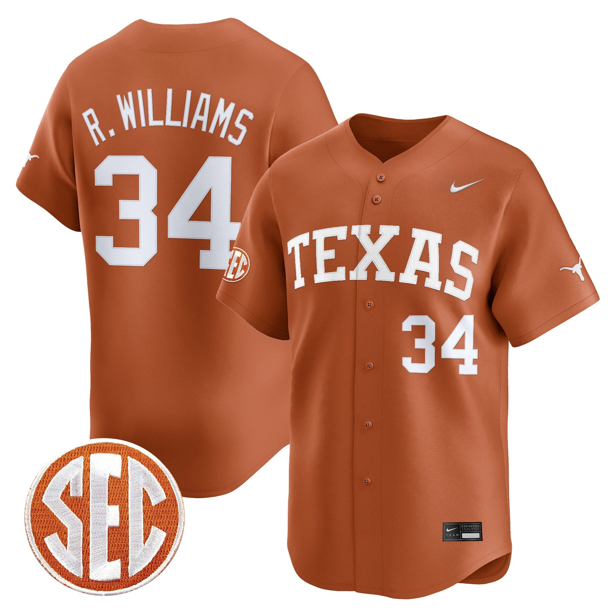 Men's Texas Longhorns 2025 Vapor Baseball Jersey - All Stitched