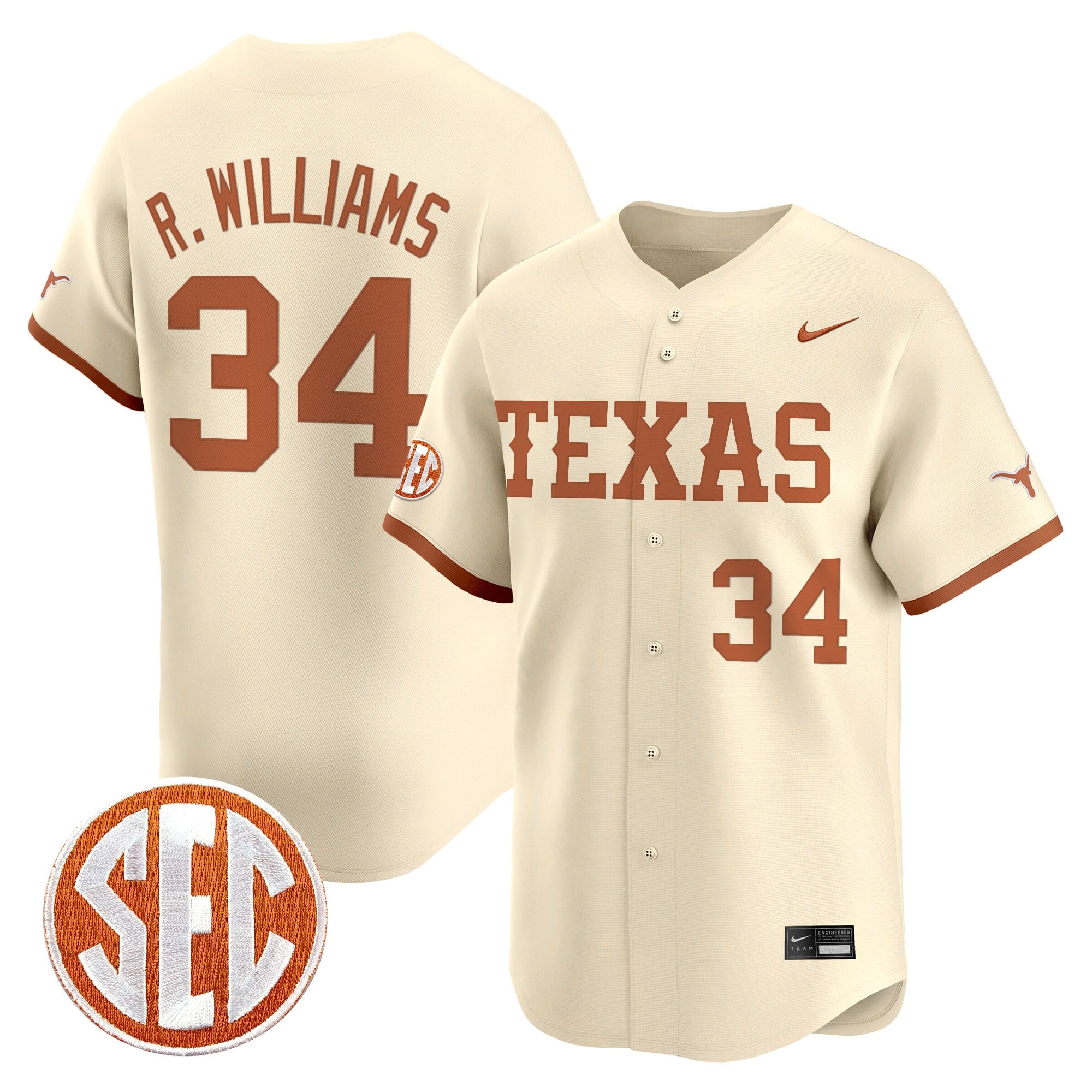 Men's Texas Longhorns 2025 Vapor Baseball Jersey - All Stitched