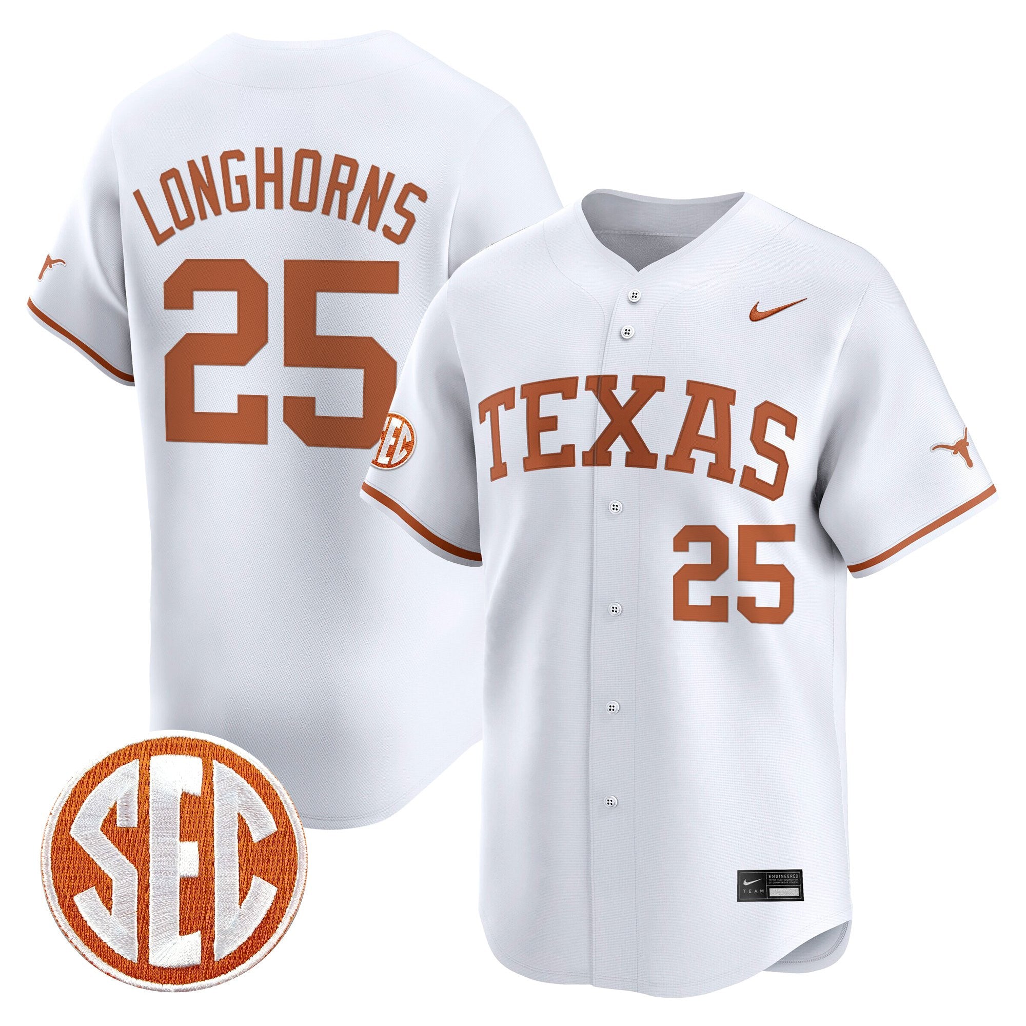 Men's Texas Longhorns 2025 Vapor Baseball Jersey - All Stitched