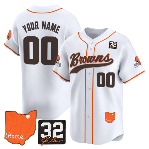 Cleveland Browns '#32 Jim Brown Memorial & Home Patch' Vapor Baseball Custom Jersey - All Stitched