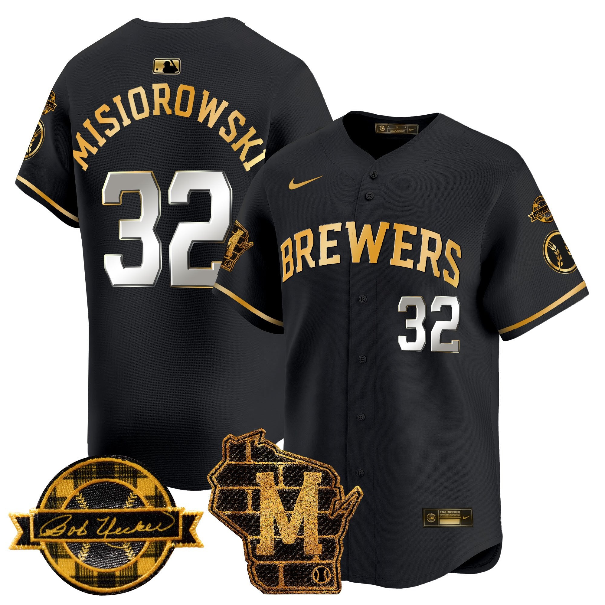 Men's Milwaukee Brewers Home & Bob Uecker Patch Vapor Premier Limited Jersey - All Stitched