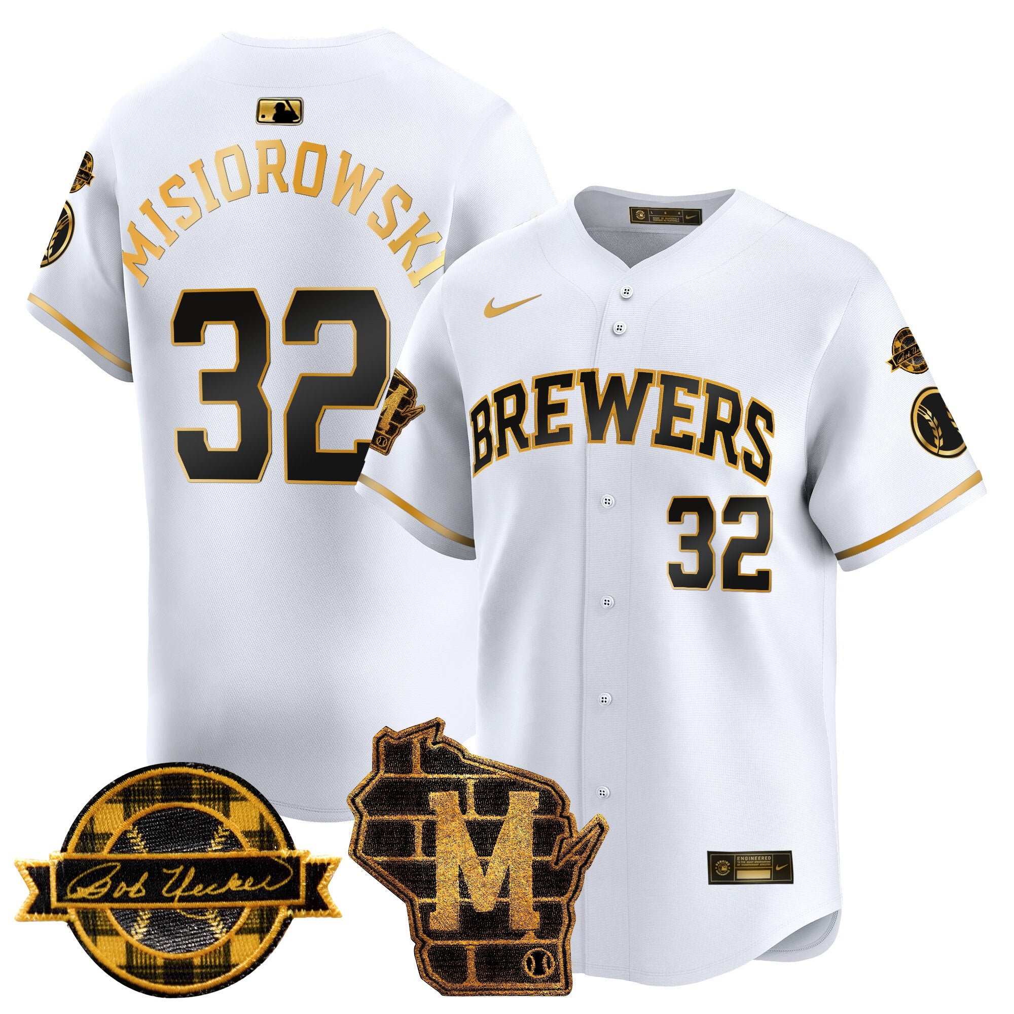 Men's Milwaukee Brewers Home & Bob Uecker Patch Vapor Premier Limited Jersey - All Stitched