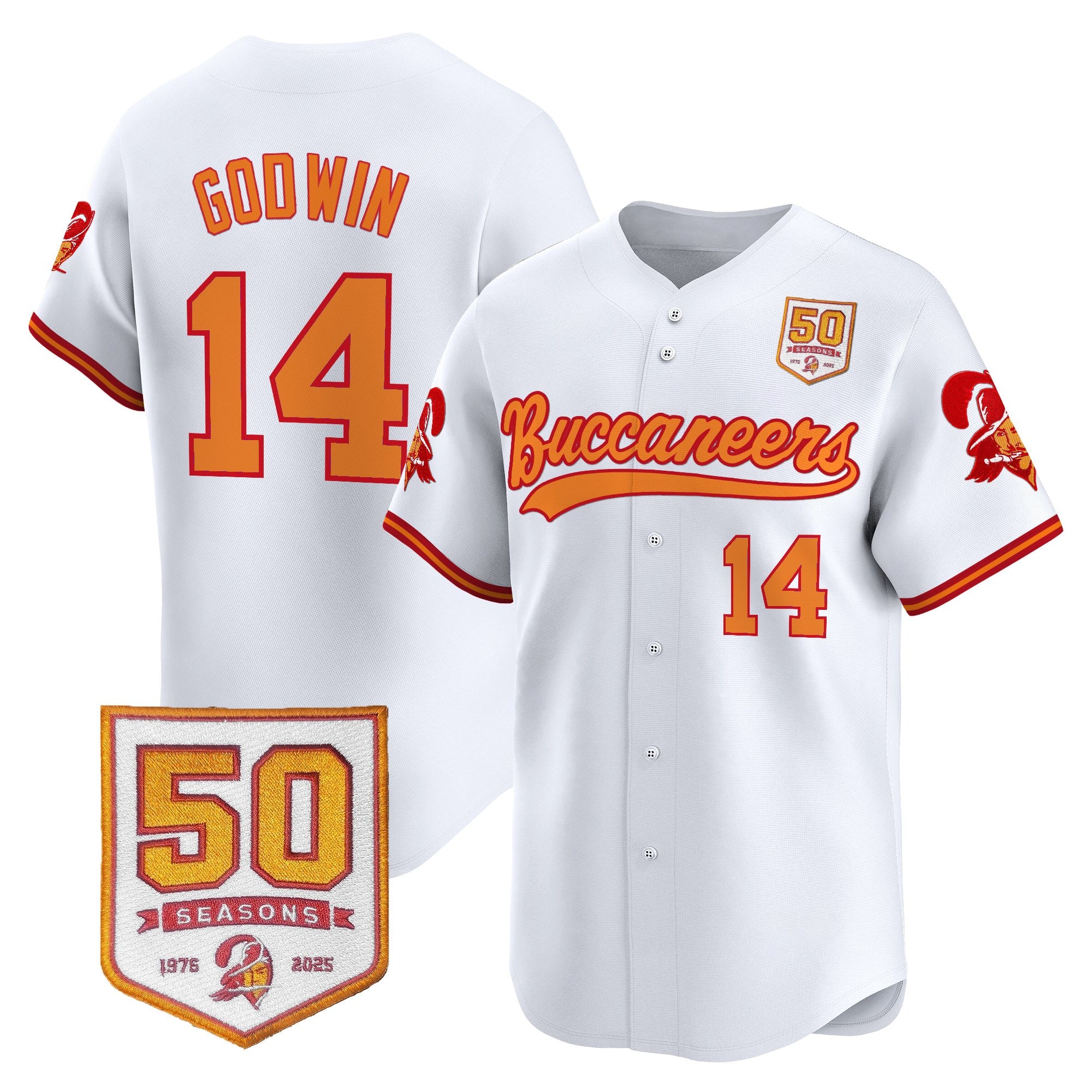 Men's Tampa Bay Buccaneers 50th Season Patch Vapor Baseball Jersey - All Stitched