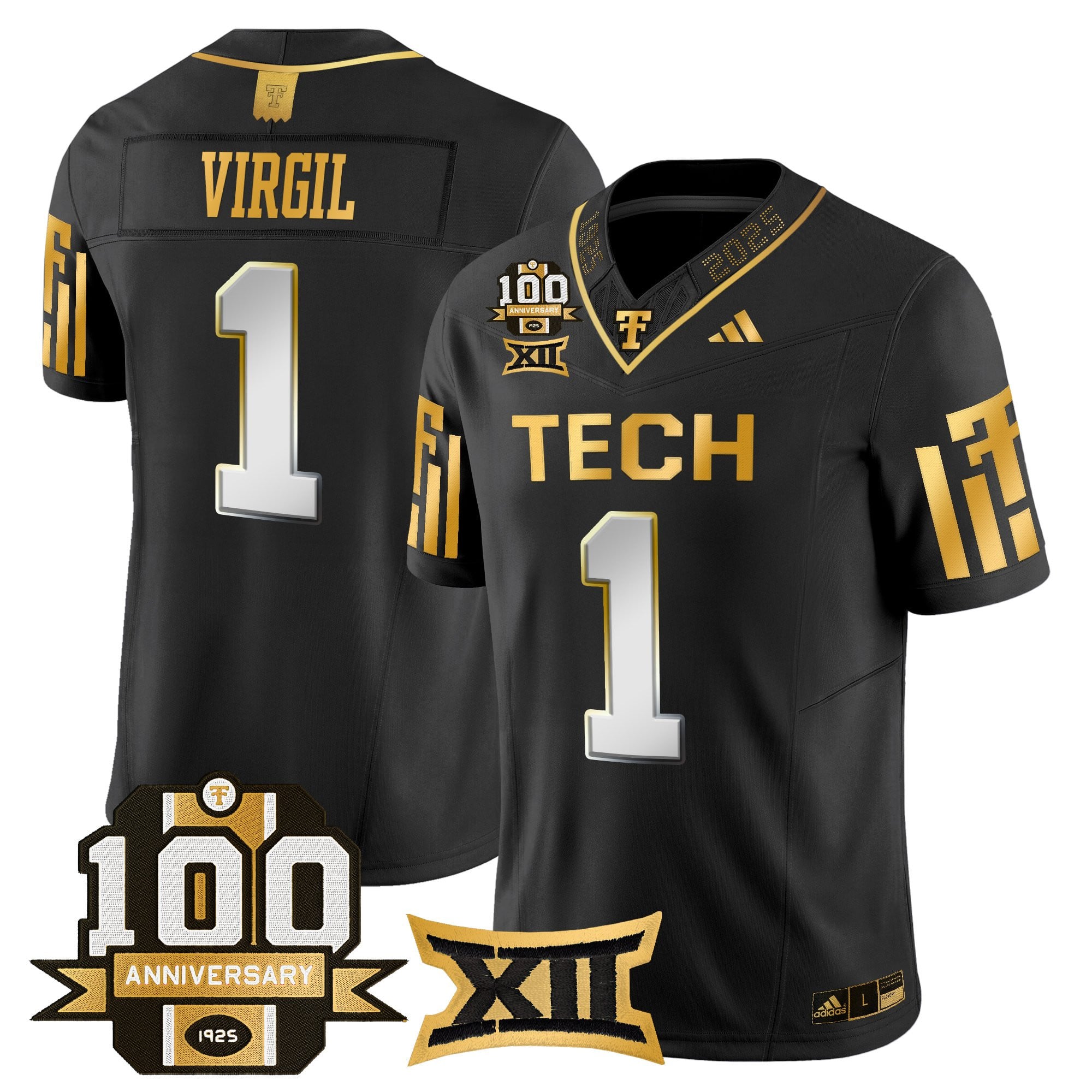 Men's Texas Tech Red Raiders 2025 Gold Vapor Limited Jersey - 100th Anniversary Patch - All Stitched