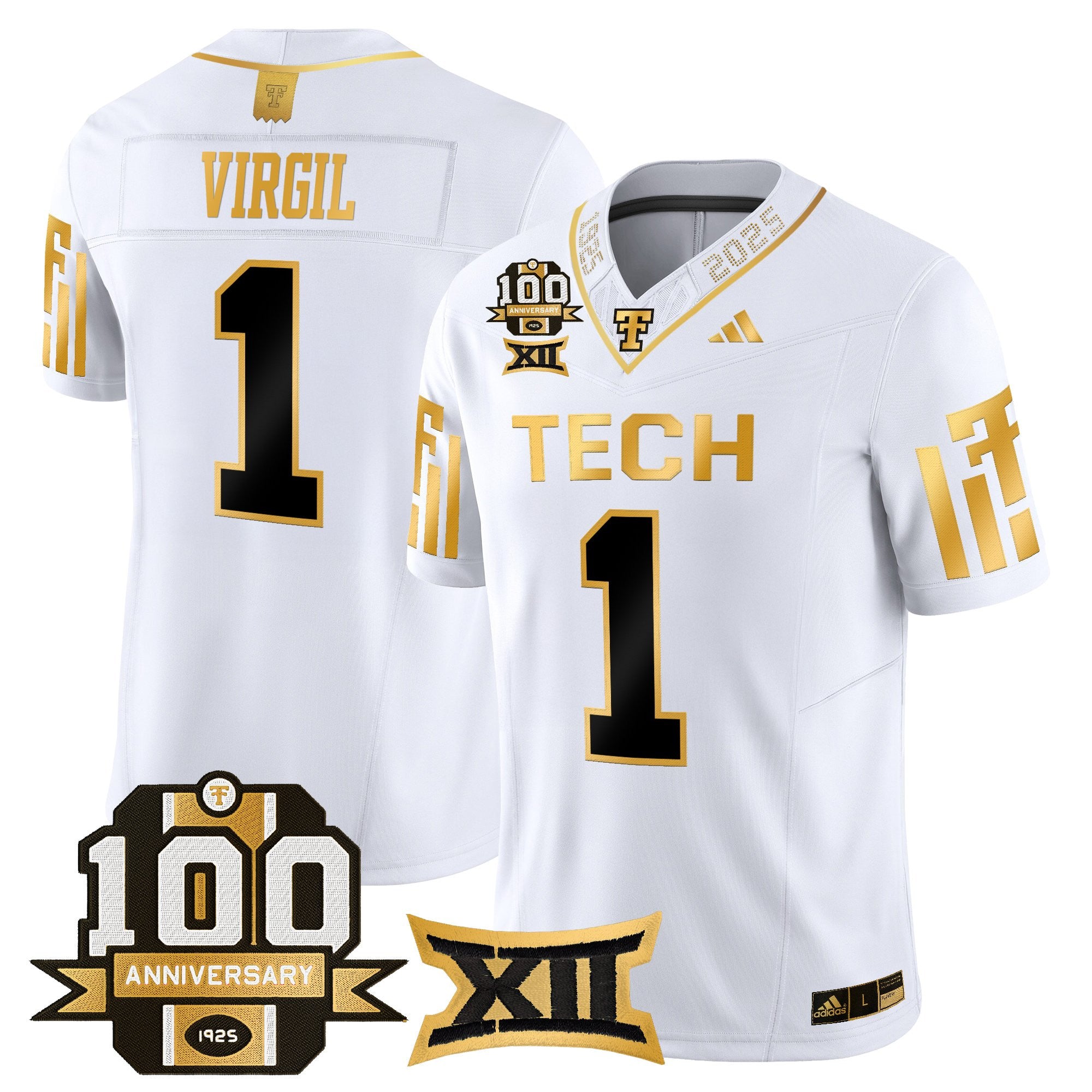 Men's Texas Tech Red Raiders 2025 Gold Vapor Limited Jersey - 100th Anniversary Patch - All Stitched