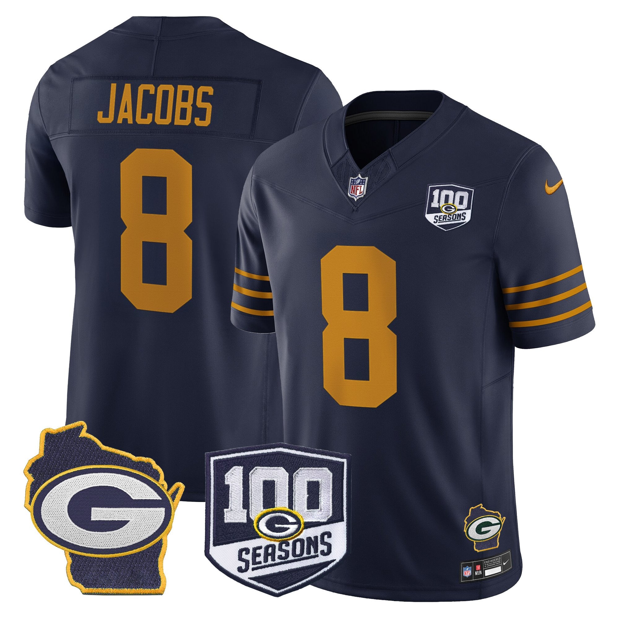 Men's Green Bay Packers 100th Season & Home Patch Vapor Limited Jersey - All Stitched