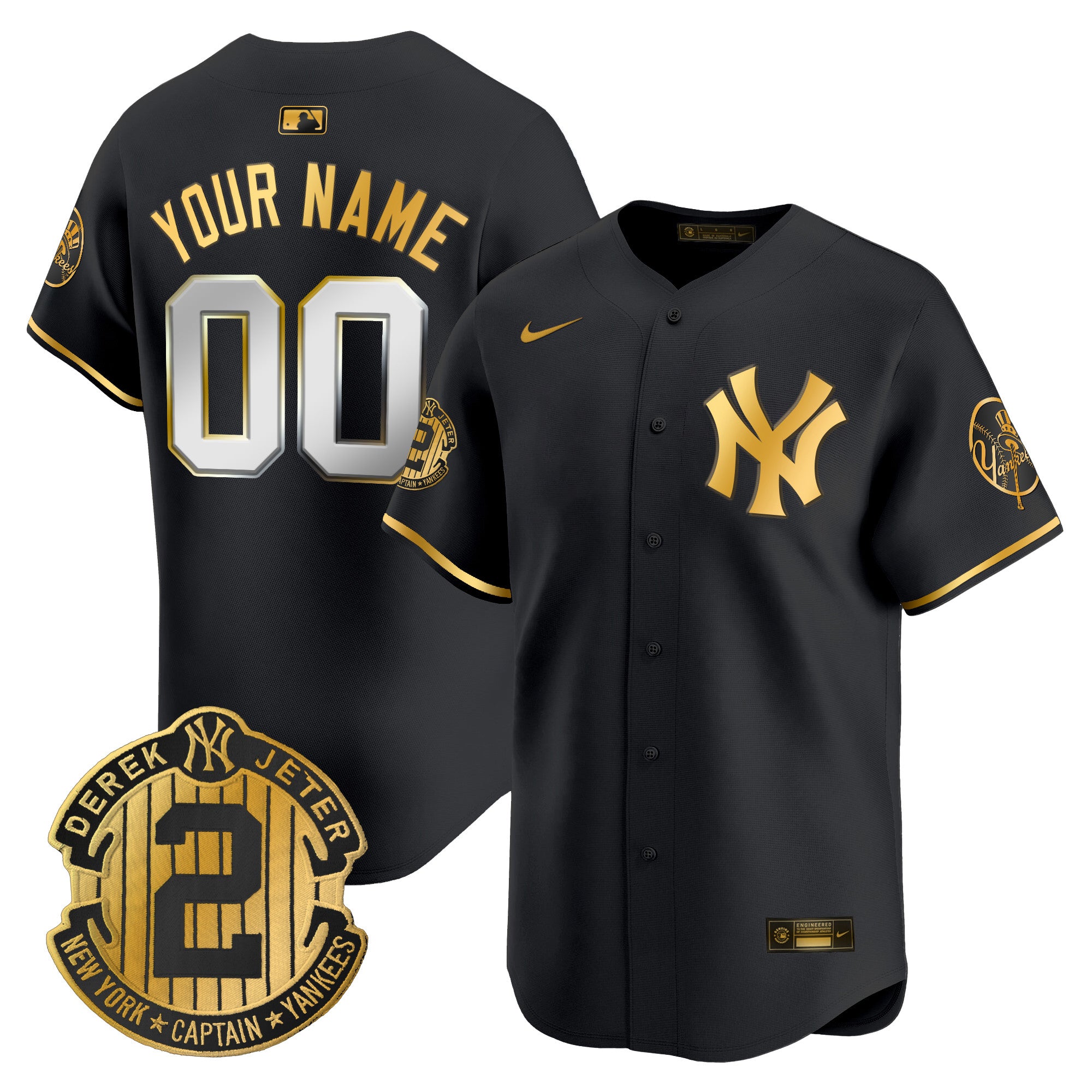 New York Yankees Throwback Vapor Premier Limited Custom Jersey - Derek Jeter Patch - All Stitched