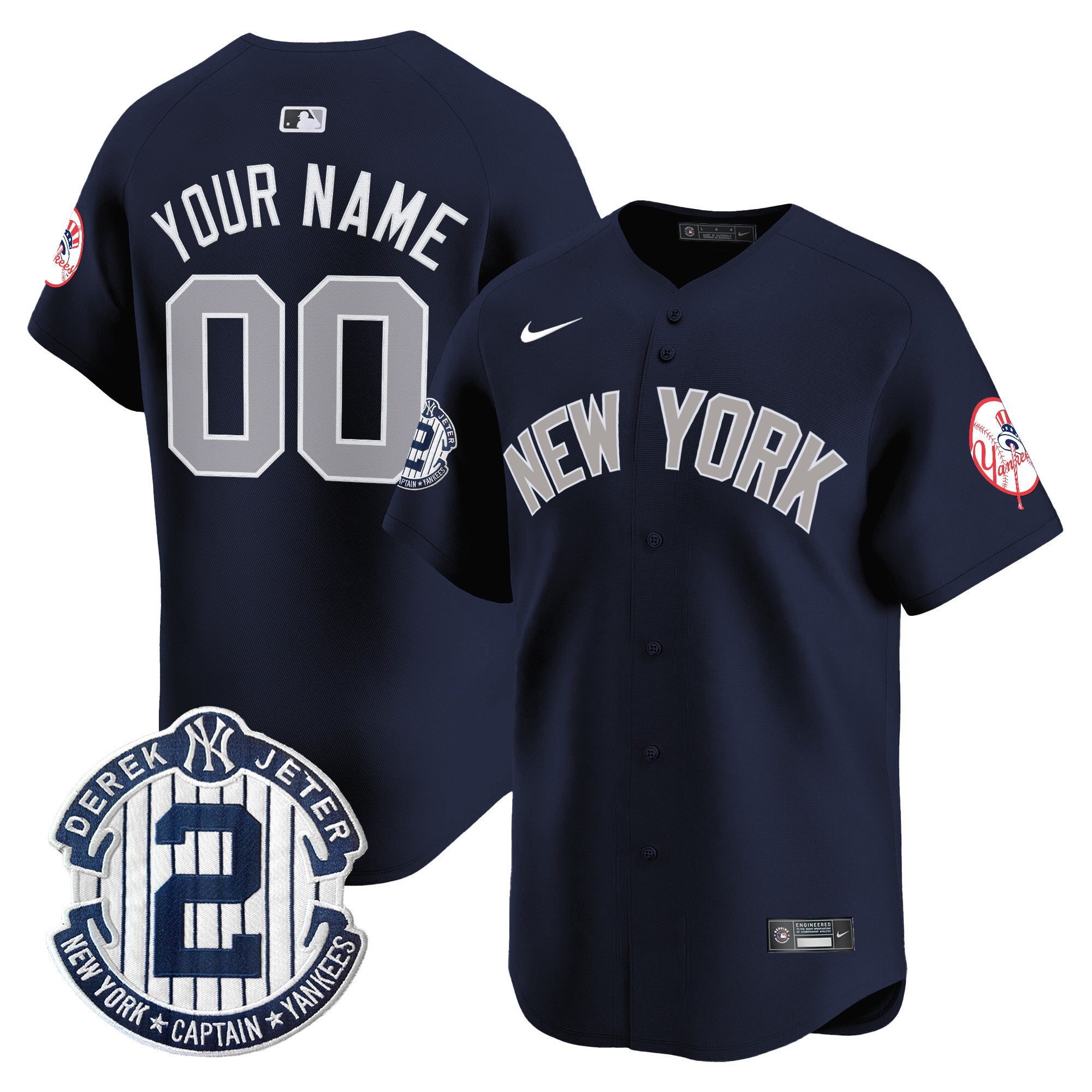 New York Yankees Throwback Vapor Premier Limited Custom Jersey - Derek Jeter Patch - All Stitched
