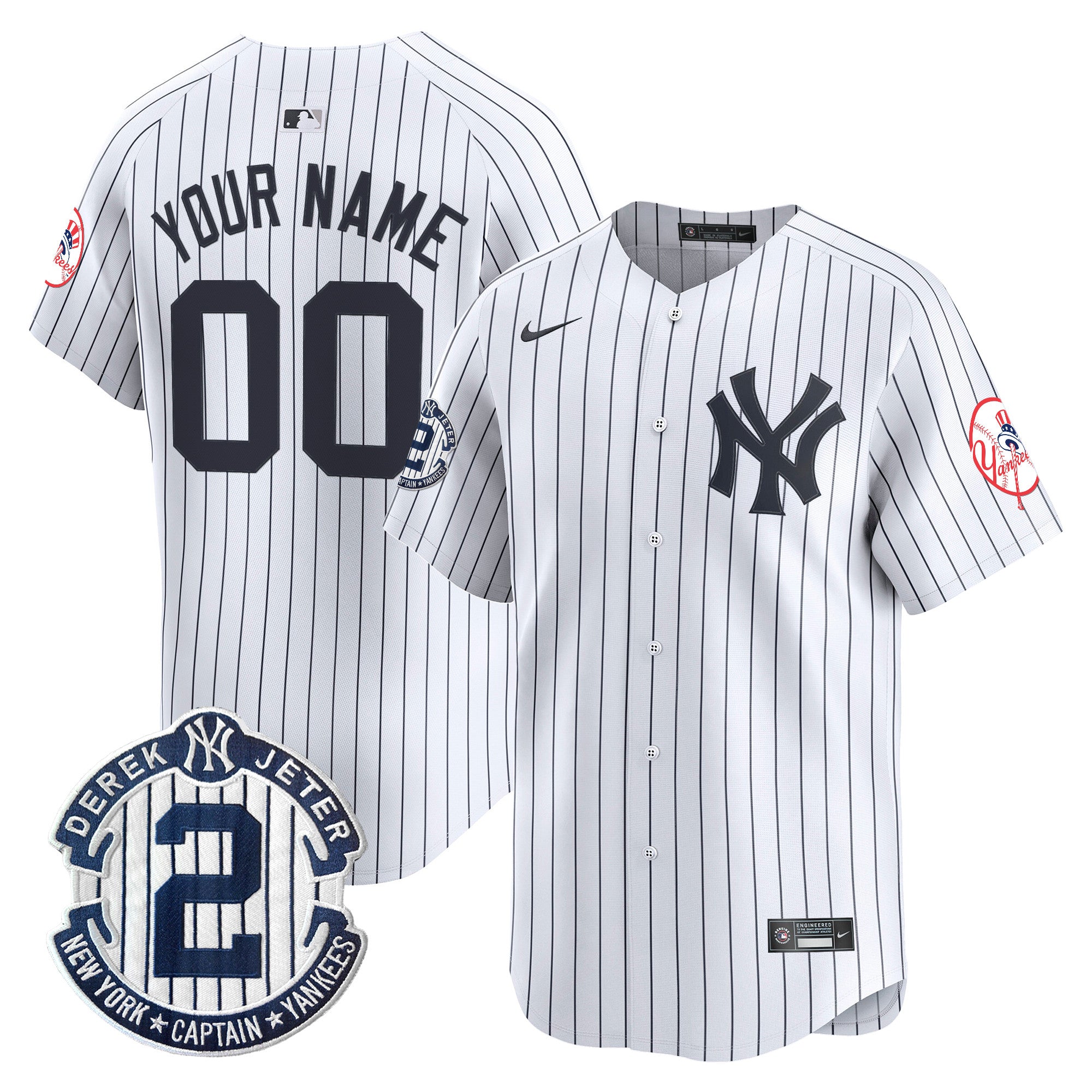 New York Yankees Throwback Vapor Premier Limited Custom Jersey - Derek Jeter Patch - All Stitched