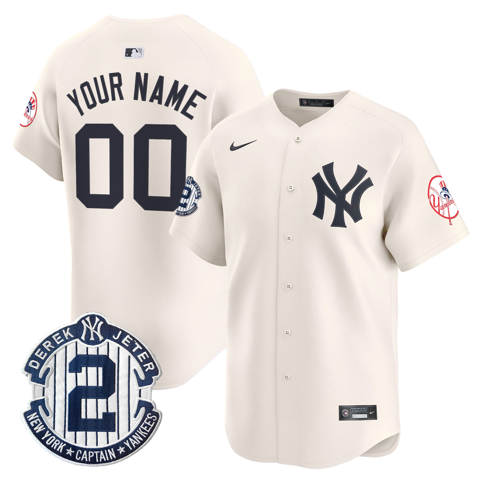 New York Yankees Throwback Vapor Premier Limited Custom Jersey - Derek Jeter Patch - All Stitched