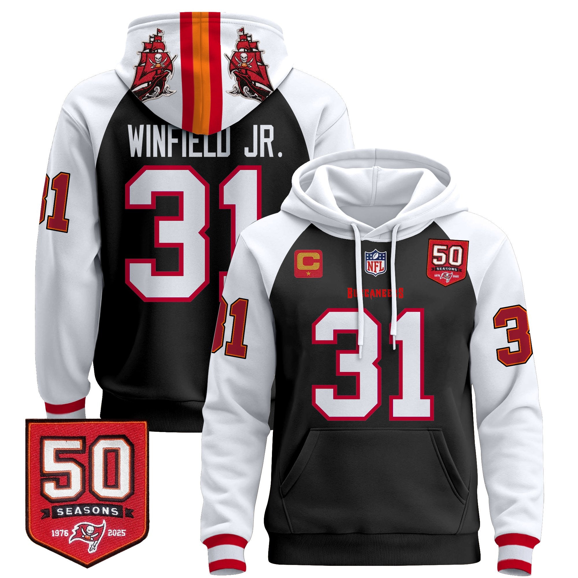 Men's Tampa Bay Buccaneers 50th Season Patch Premium Pullover Hoodie - All Stitched