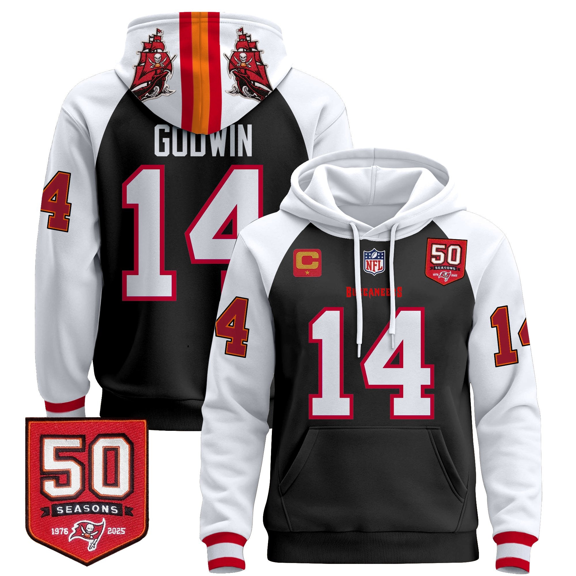Men's Tampa Bay Buccaneers 50th Season Patch Premium Pullover Hoodie - All Stitched