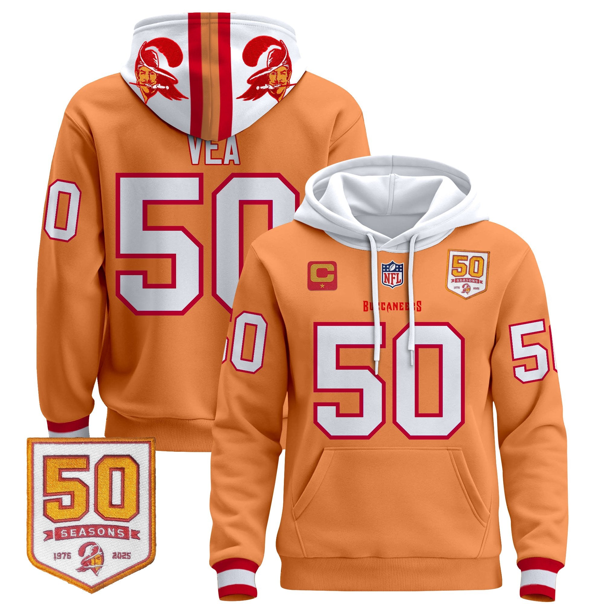 Men's Tampa Bay Buccaneers 50th Season Patch Premium Pullover Hoodie - All Stitched