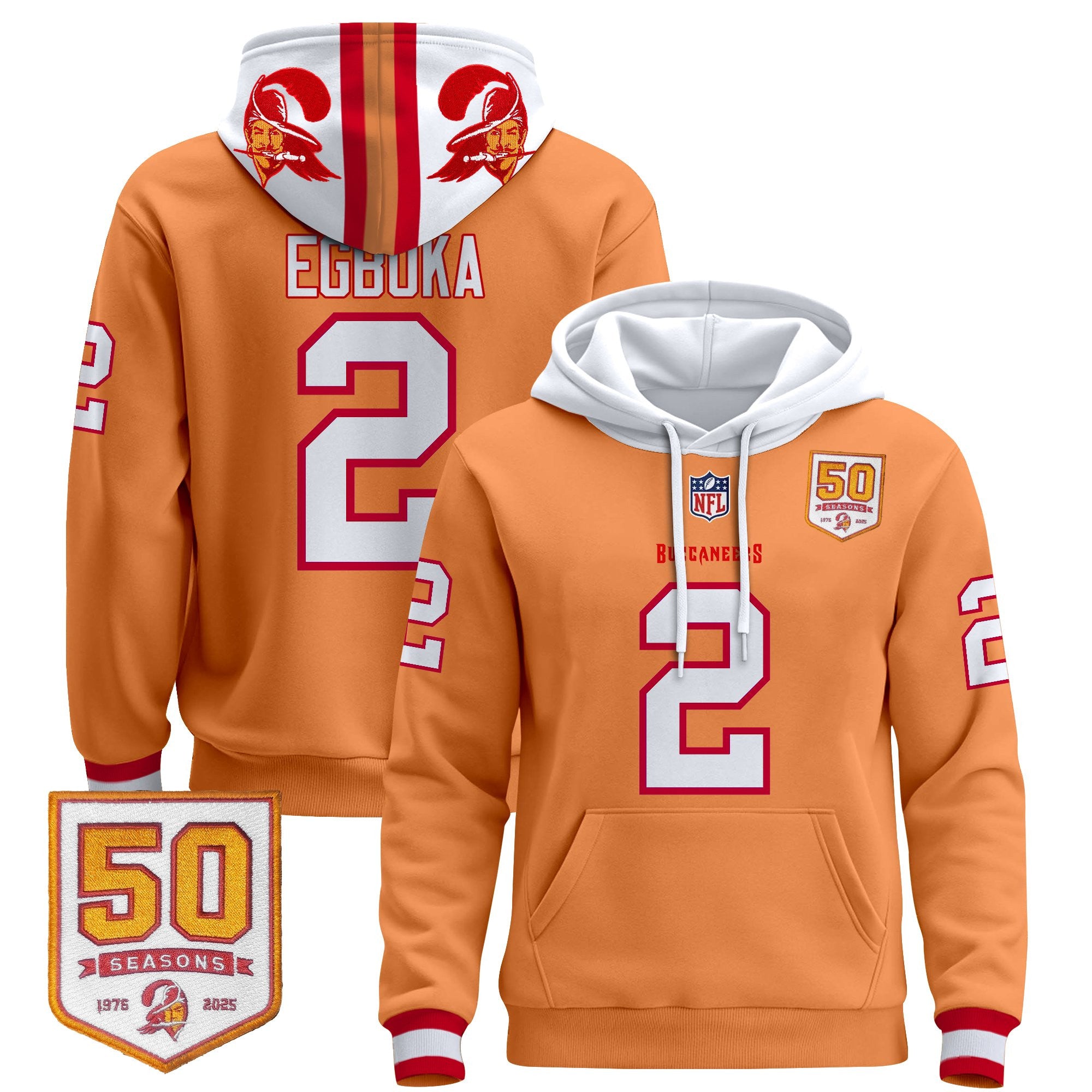 Men's Tampa Bay Buccaneers 50th Season Patch Premium Pullover Hoodie - All Stitched