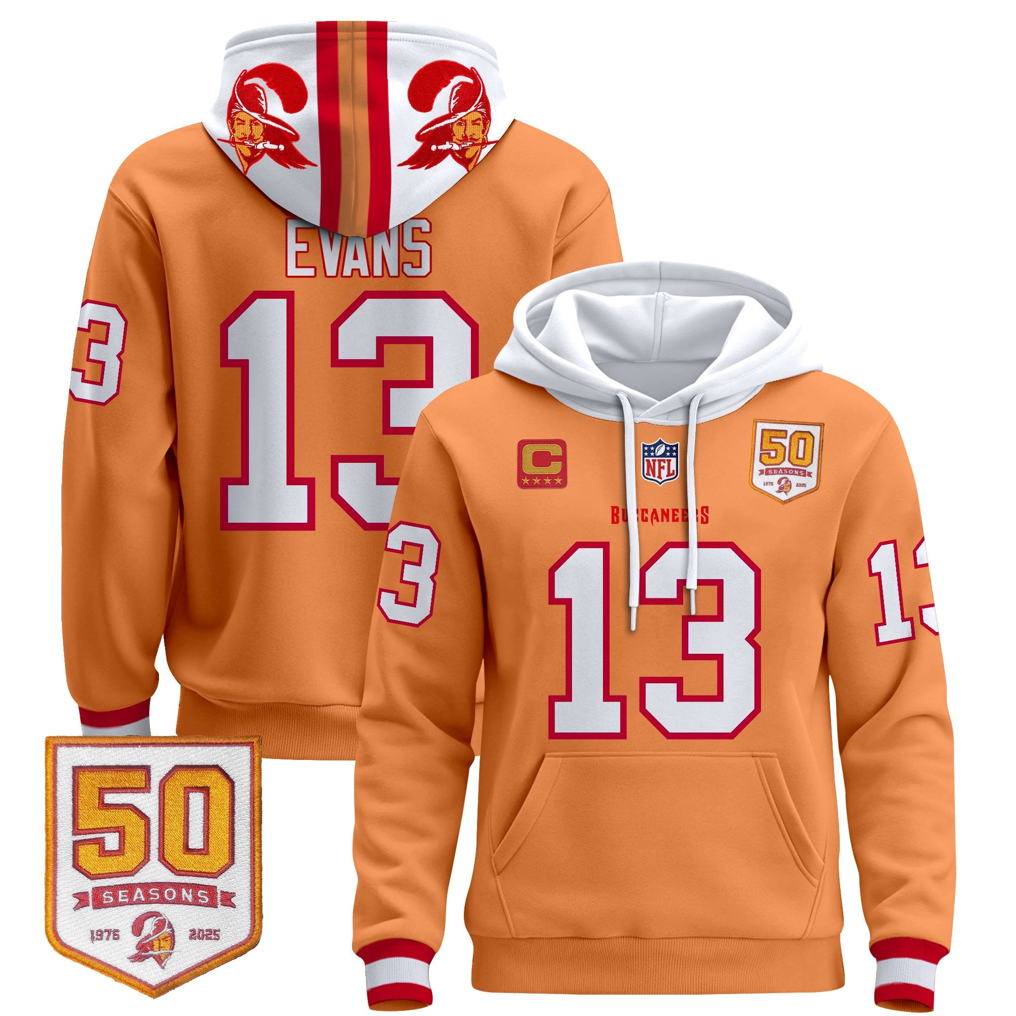 Men's Tampa Bay Buccaneers 50th Season Patch Premium Pullover Hoodie - All Stitched