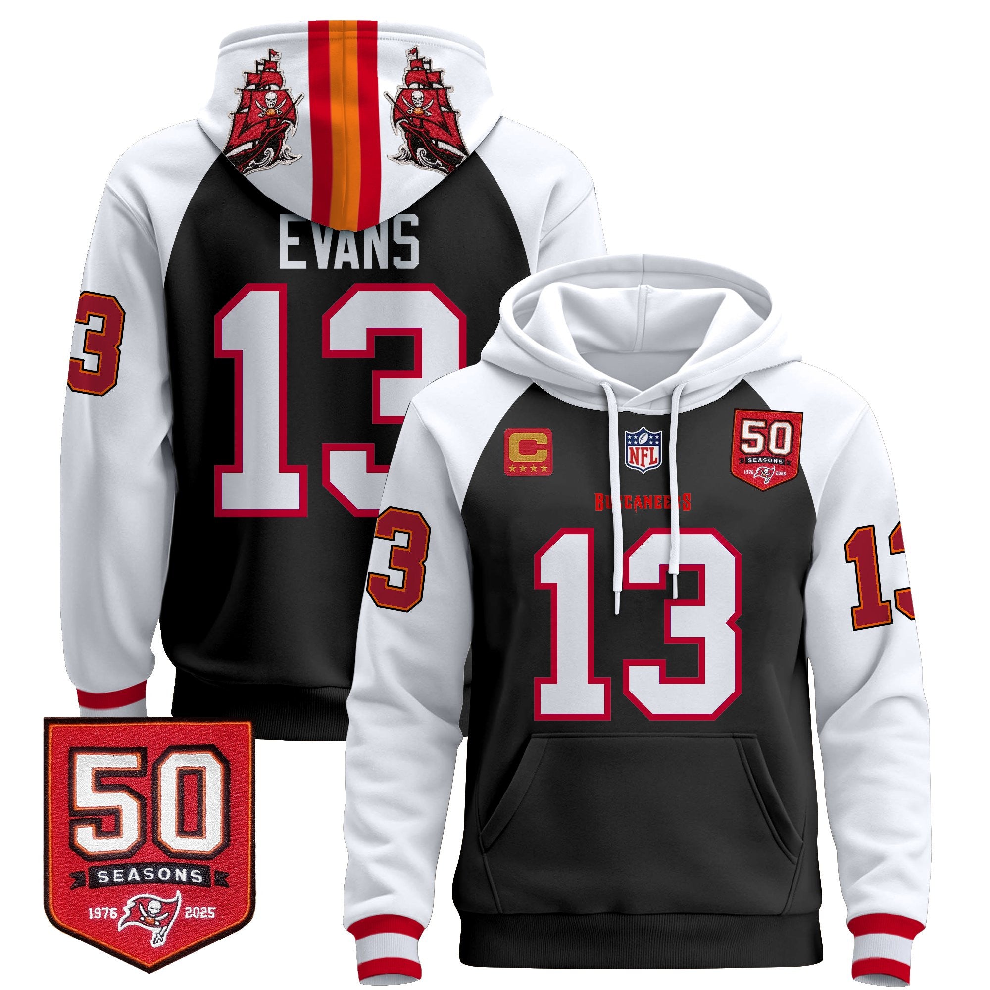 Men's Tampa Bay Buccaneers 50th Season Patch Premium Pullover Hoodie - All Stitched