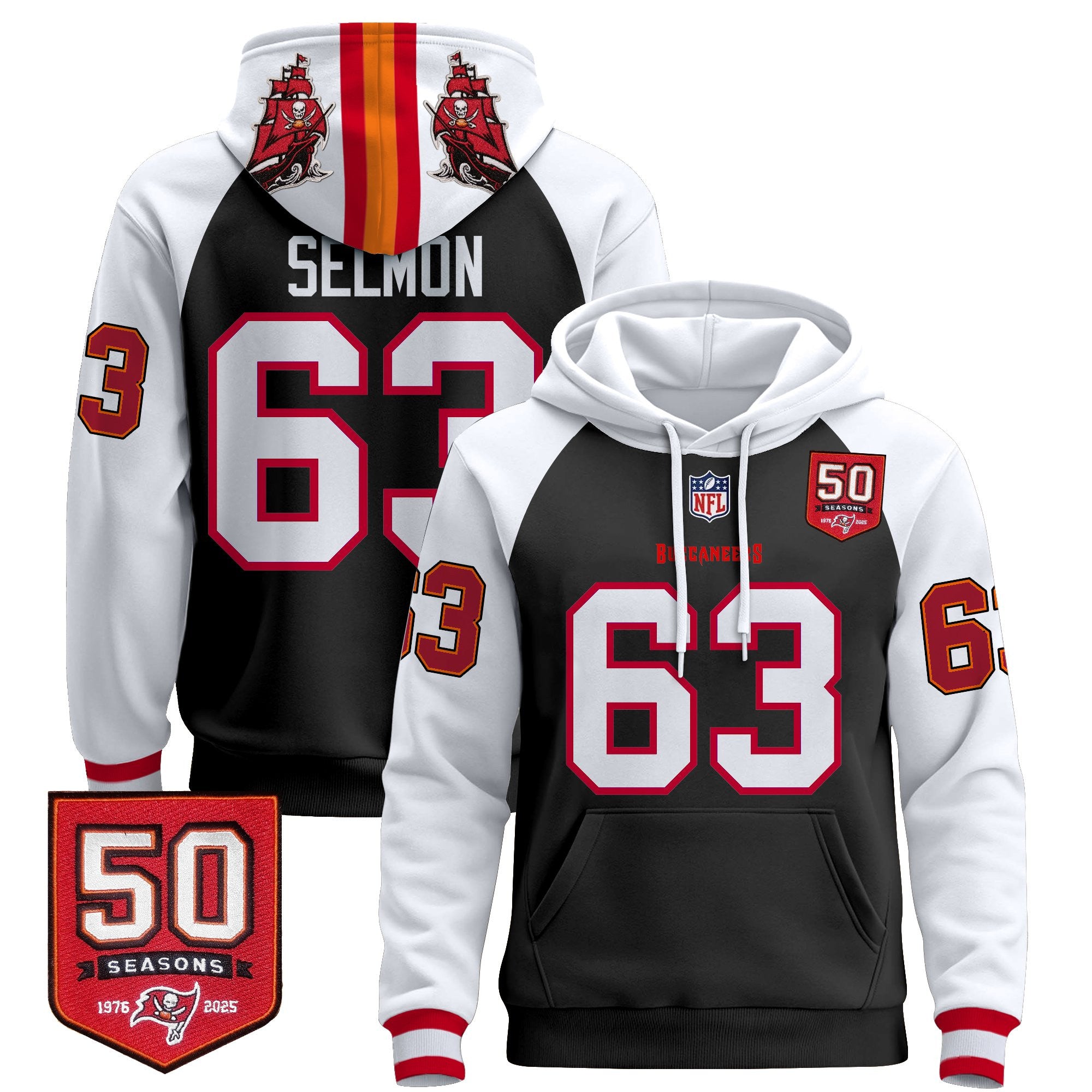 Men's Tampa Bay Buccaneers 50th Season Patch Premium Pullover Hoodie - All Stitched