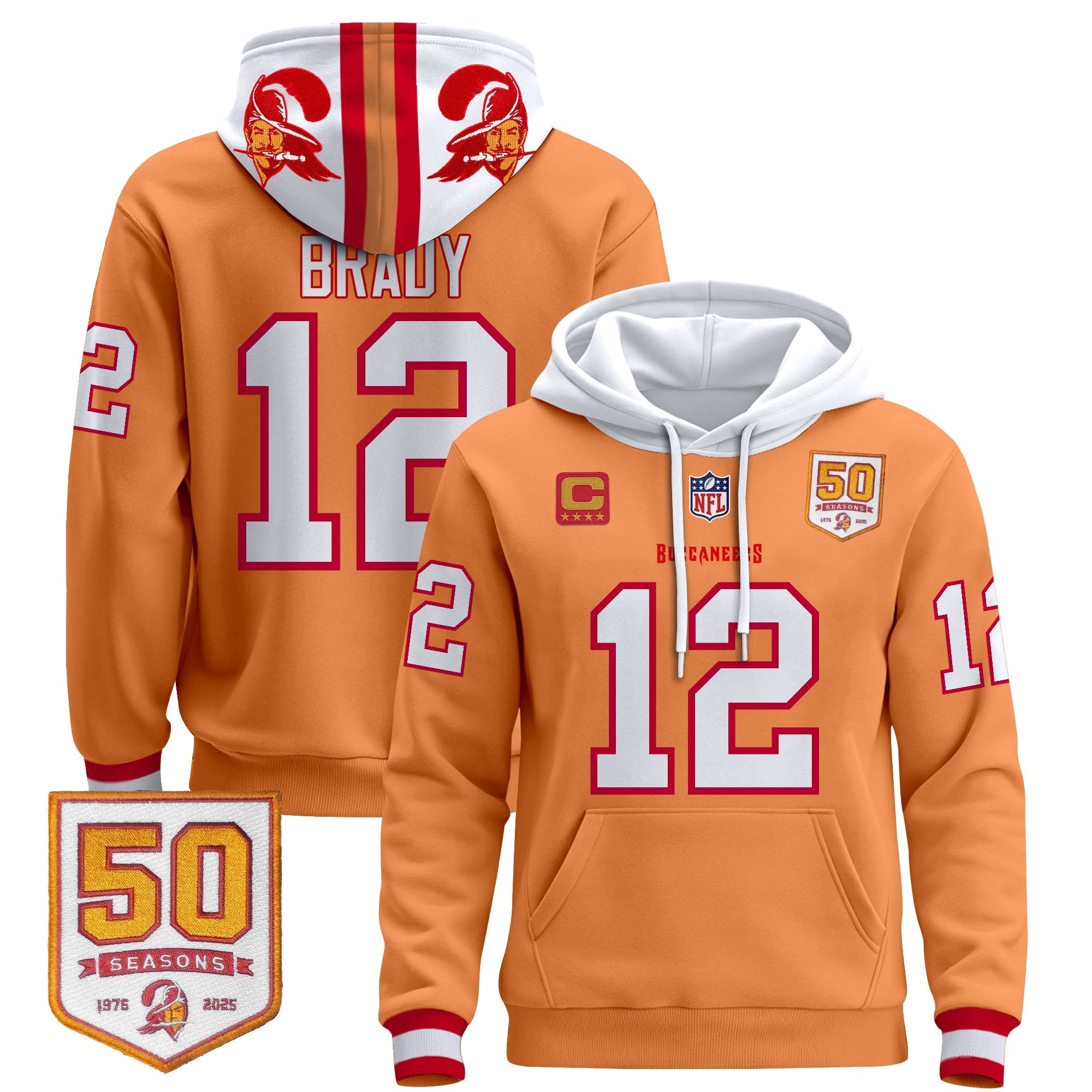 Men's Tampa Bay Buccaneers 50th Season Patch Premium Pullover Hoodie - All Stitched