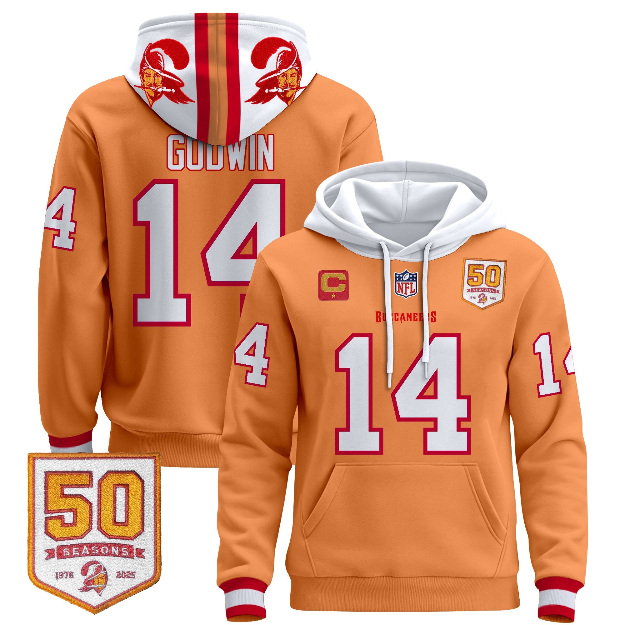 Men's Tampa Bay Buccaneers 50th Season Patch Premium Pullover Hoodie - All Stitched