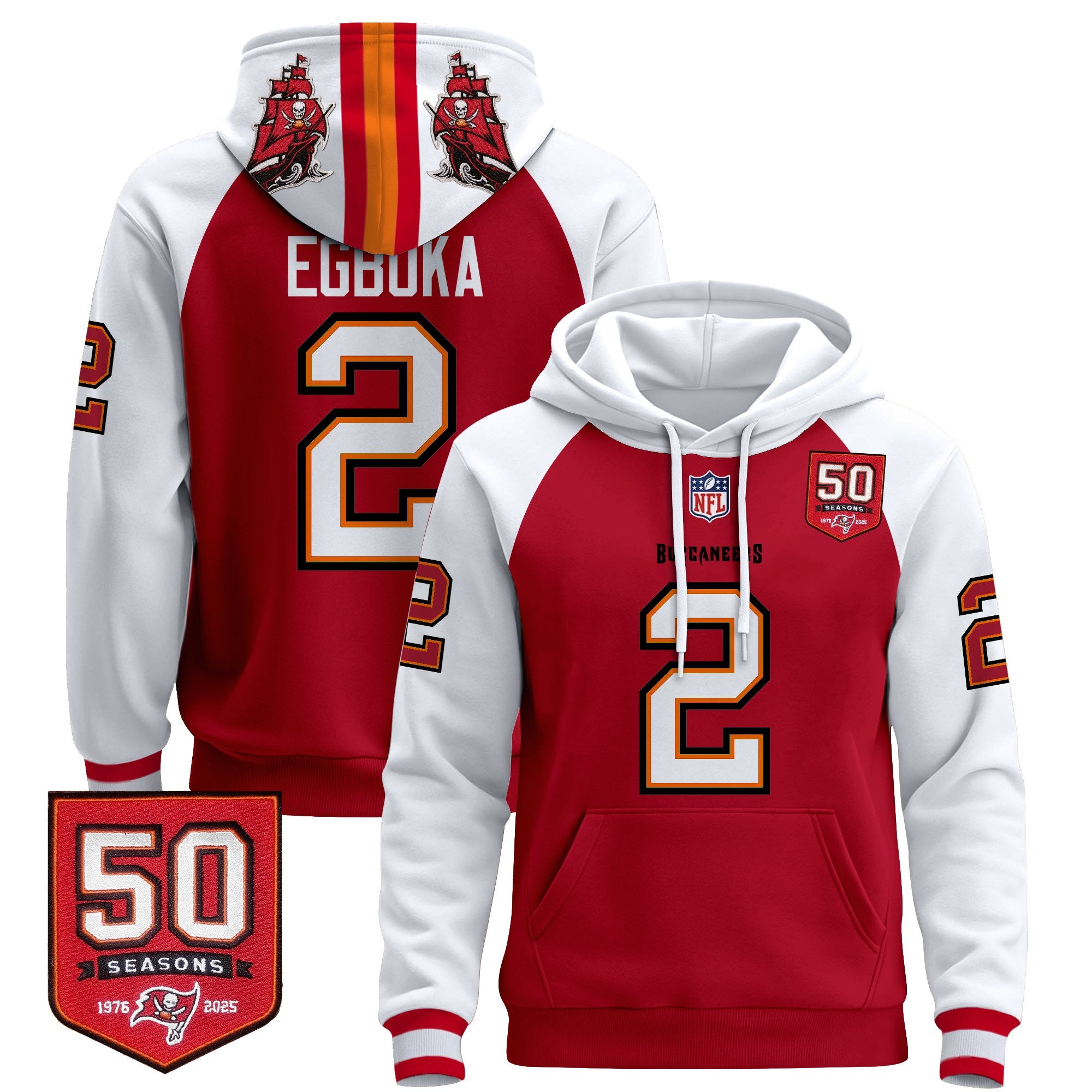 Men's Tampa Bay Buccaneers 50th Season Patch Premium Pullover Hoodie - All Stitched