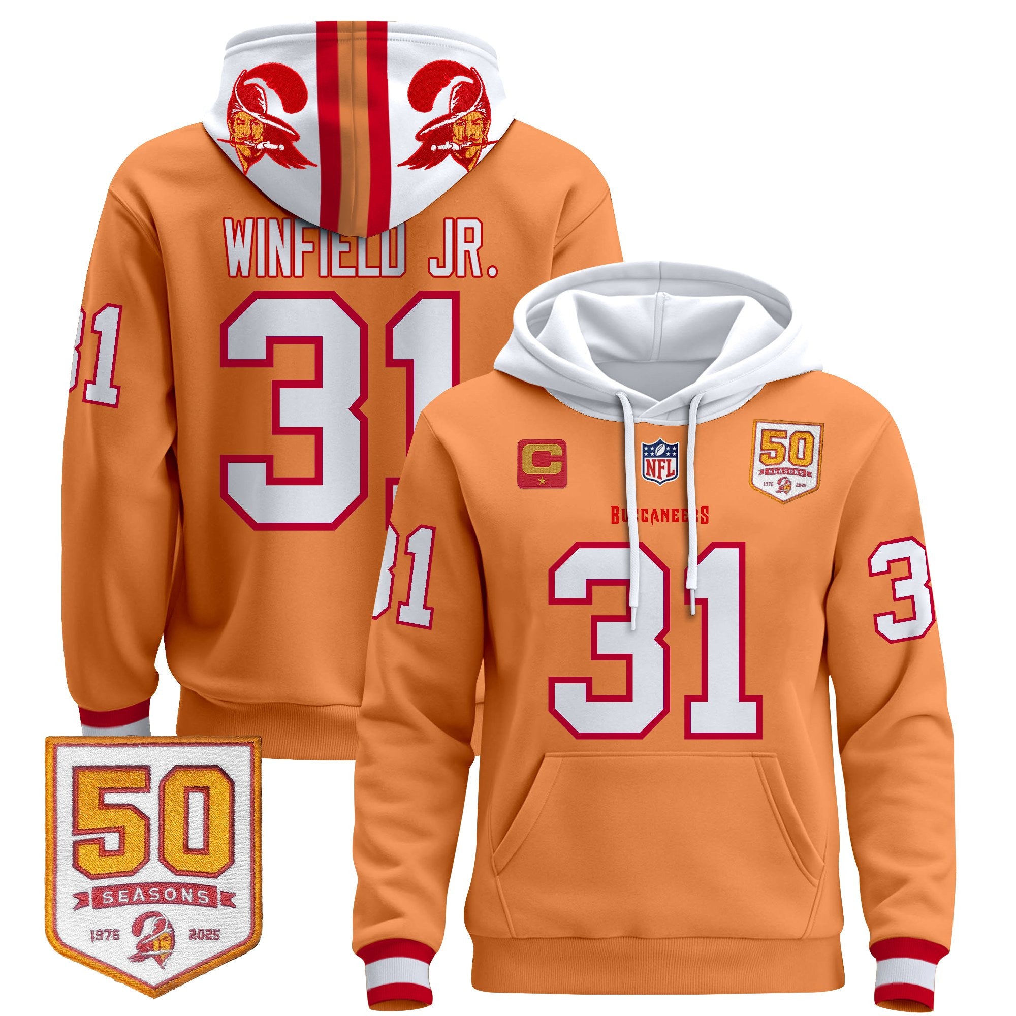 Men's Tampa Bay Buccaneers 50th Season Patch Premium Pullover Hoodie - All Stitched