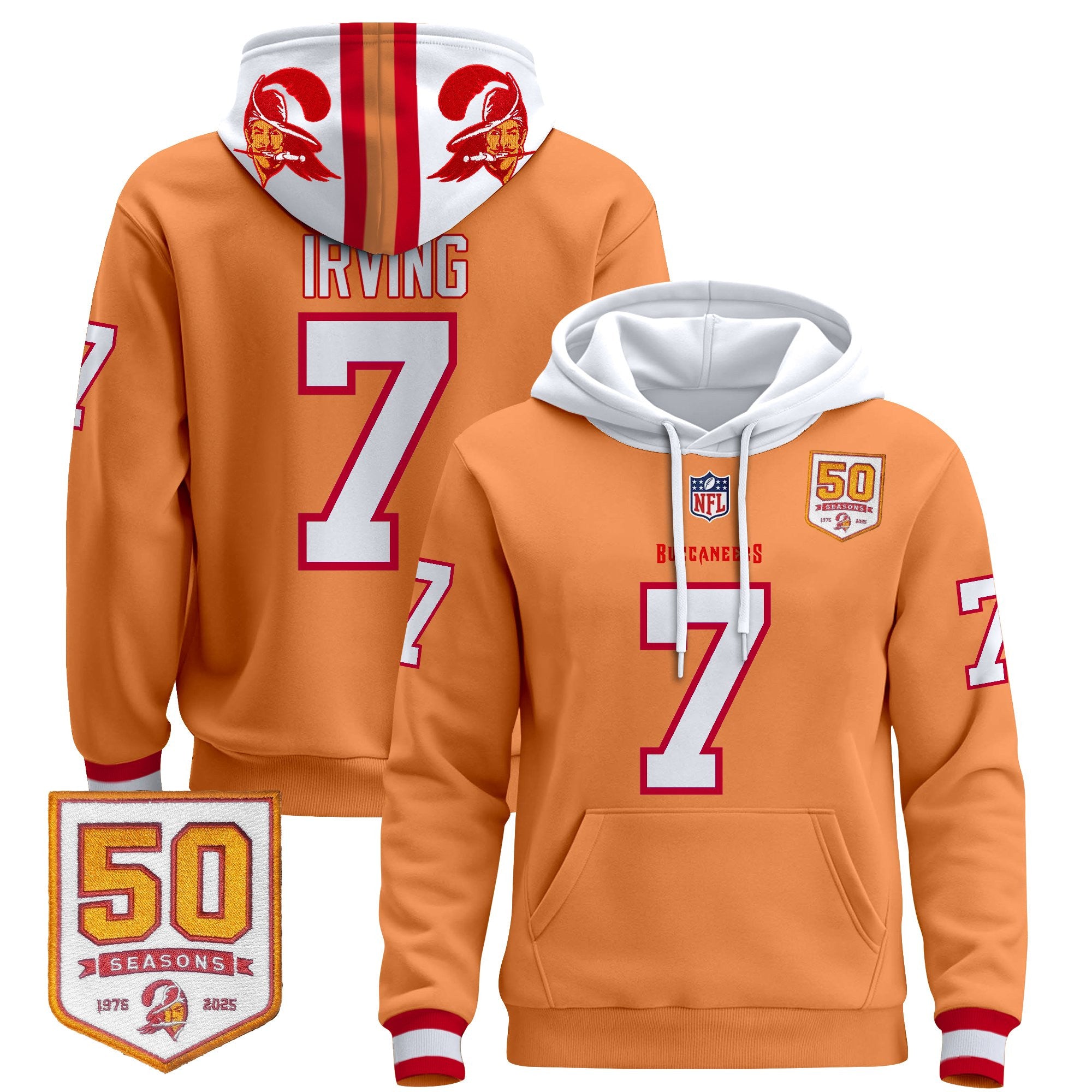 Men's Tampa Bay Buccaneers 50th Season Patch Premium Pullover Hoodie - All Stitched