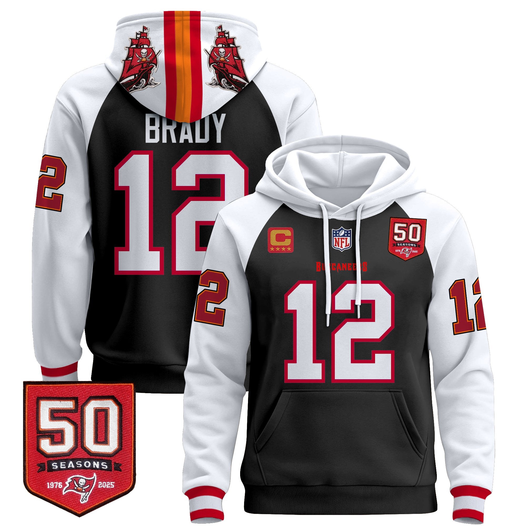 Men's Tampa Bay Buccaneers 50th Season Patch Premium Pullover Hoodie - All Stitched