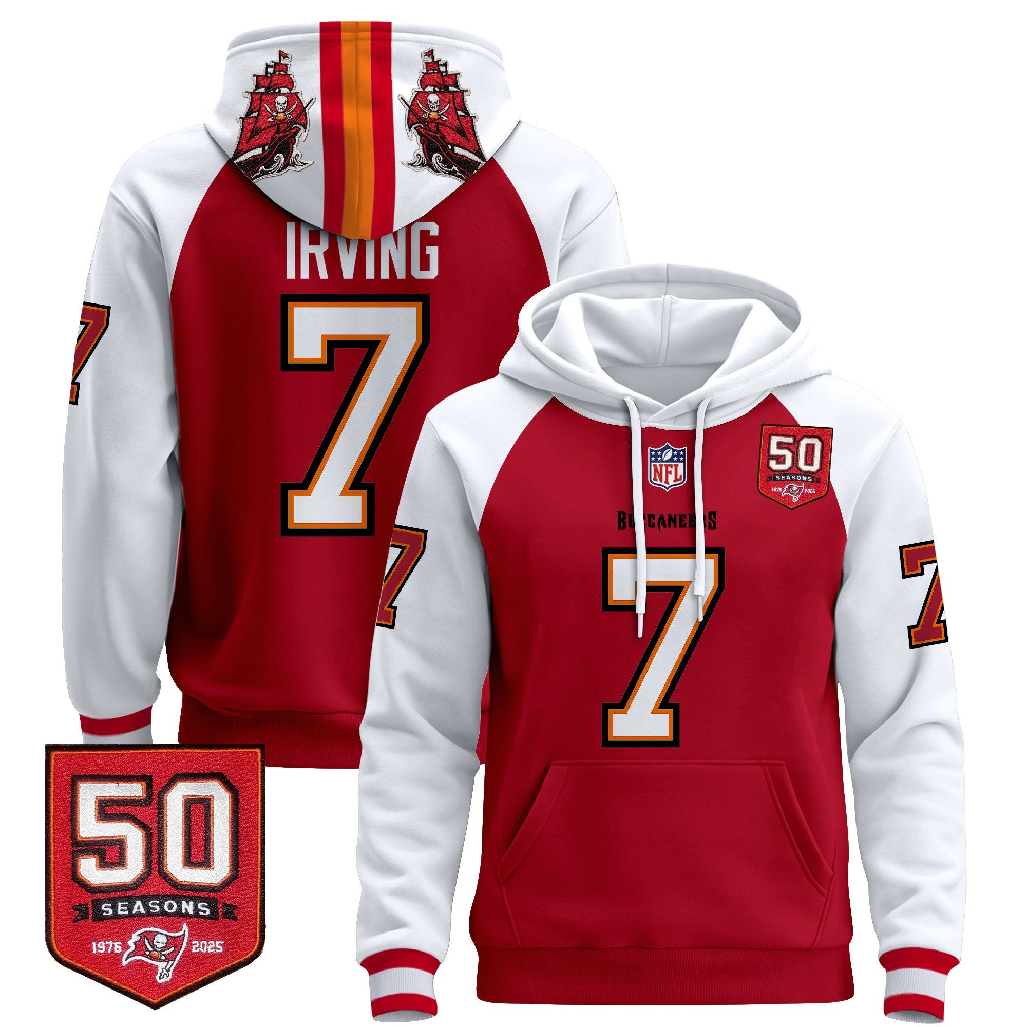 Men's Tampa Bay Buccaneers 50th Season Patch Premium Pullover Hoodie - All Stitched