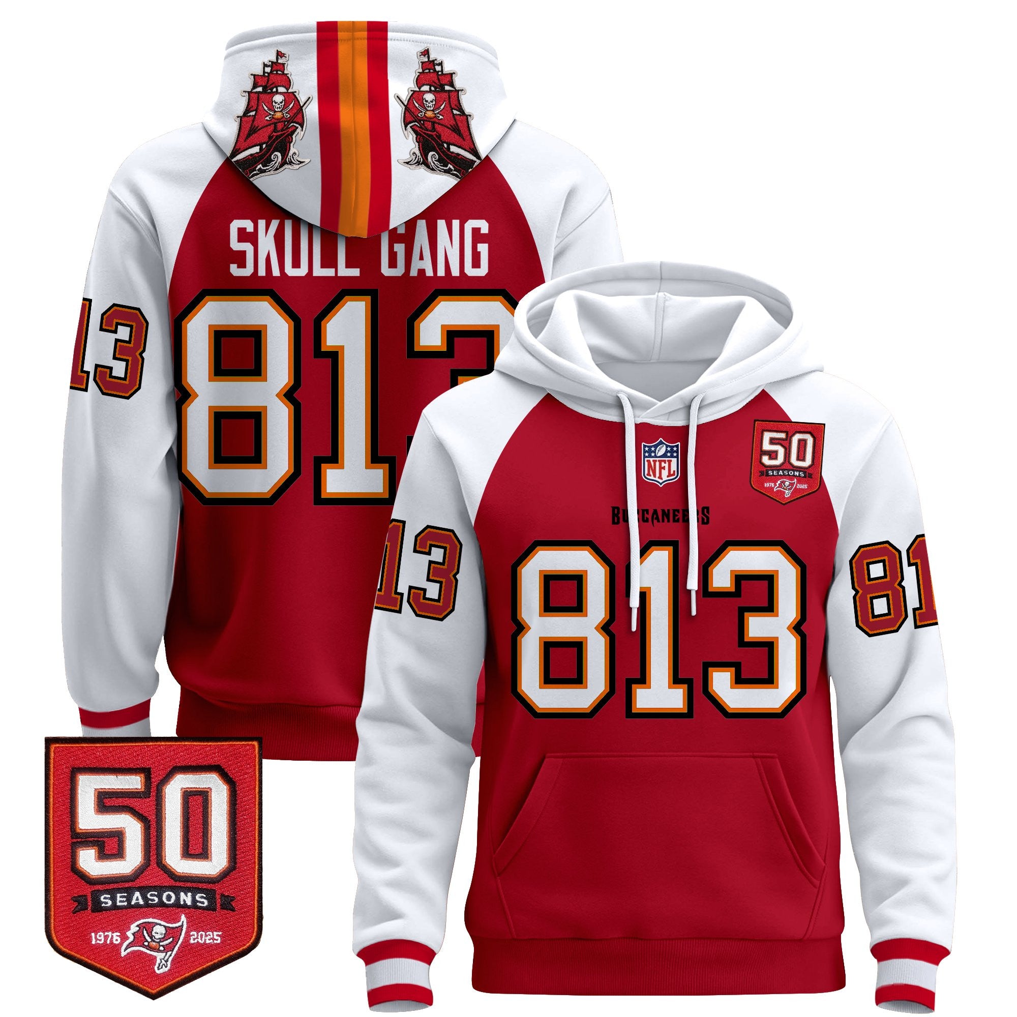 Men's Tampa Bay Buccaneers 50th Season Patch Premium Pullover Hoodie - All Stitched