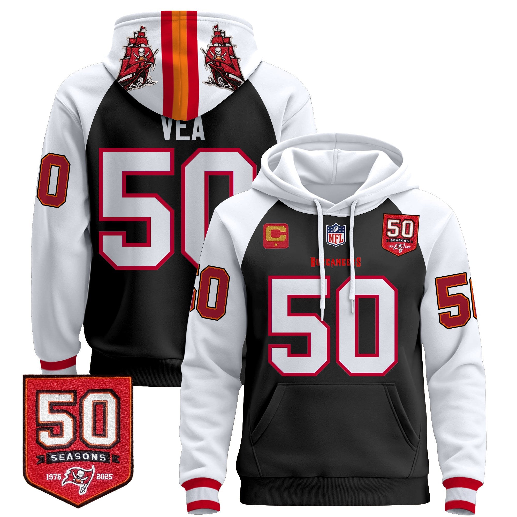Men's Tampa Bay Buccaneers 50th Season Patch Premium Pullover Hoodie - All Stitched