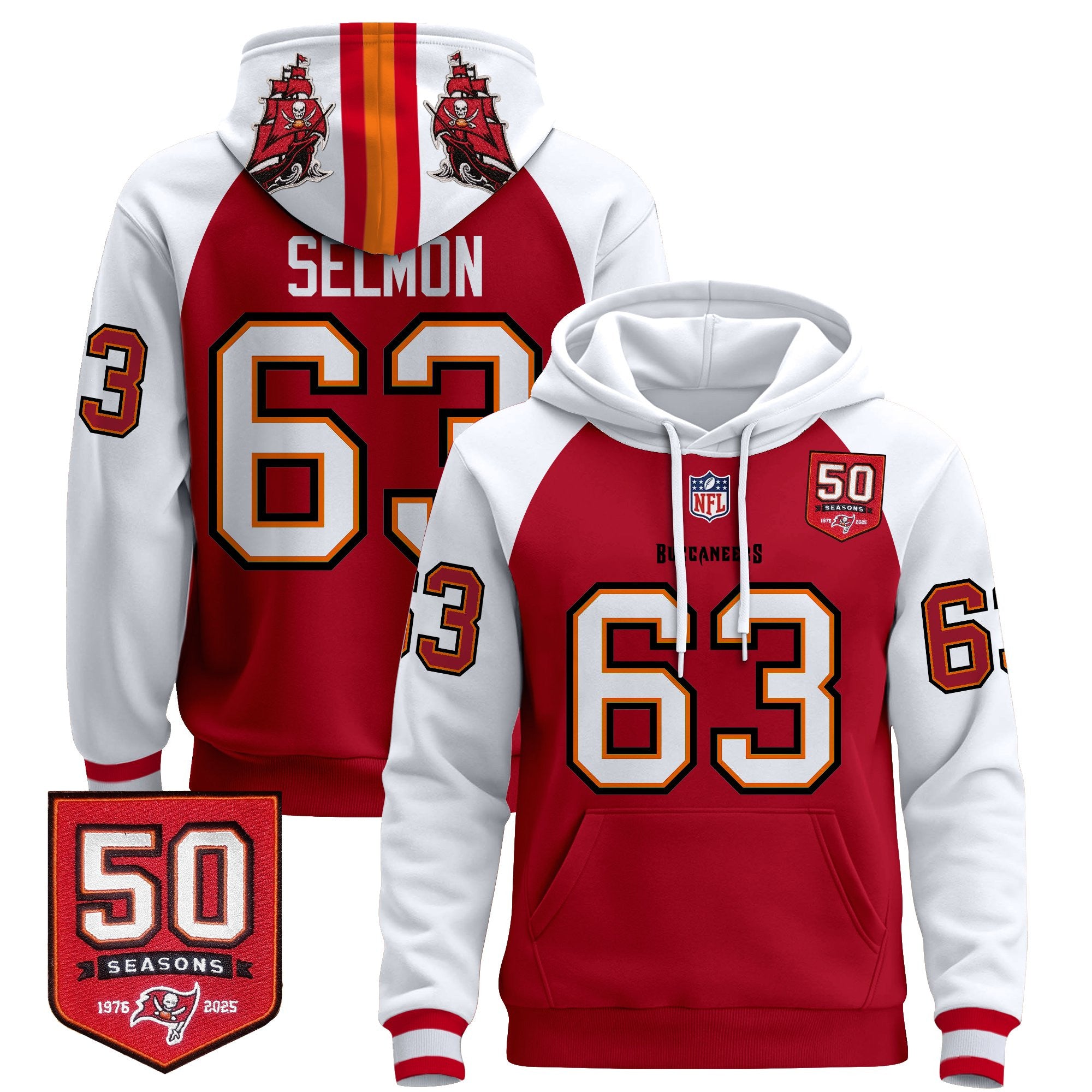 Men's Tampa Bay Buccaneers 50th Season Patch Premium Pullover Hoodie - All Stitched