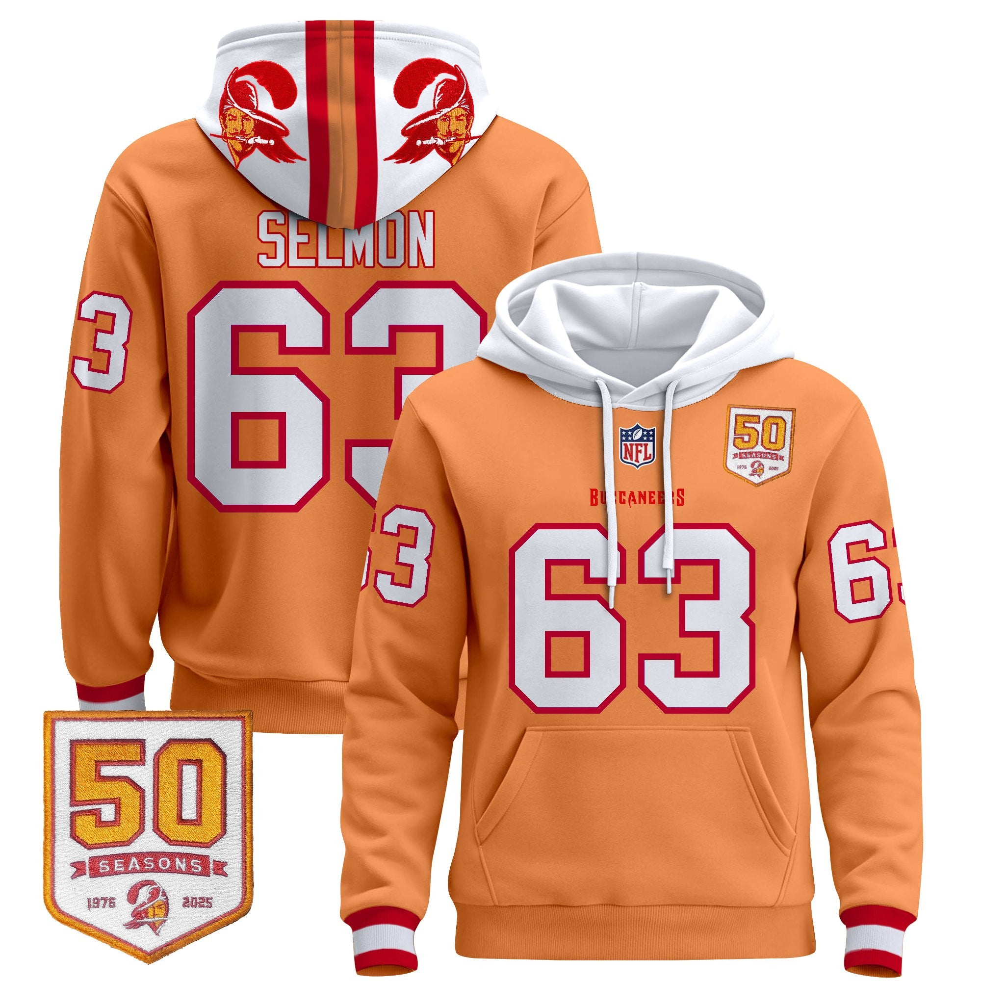 Men's Tampa Bay Buccaneers 50th Season Patch Premium Pullover Hoodie - All Stitched