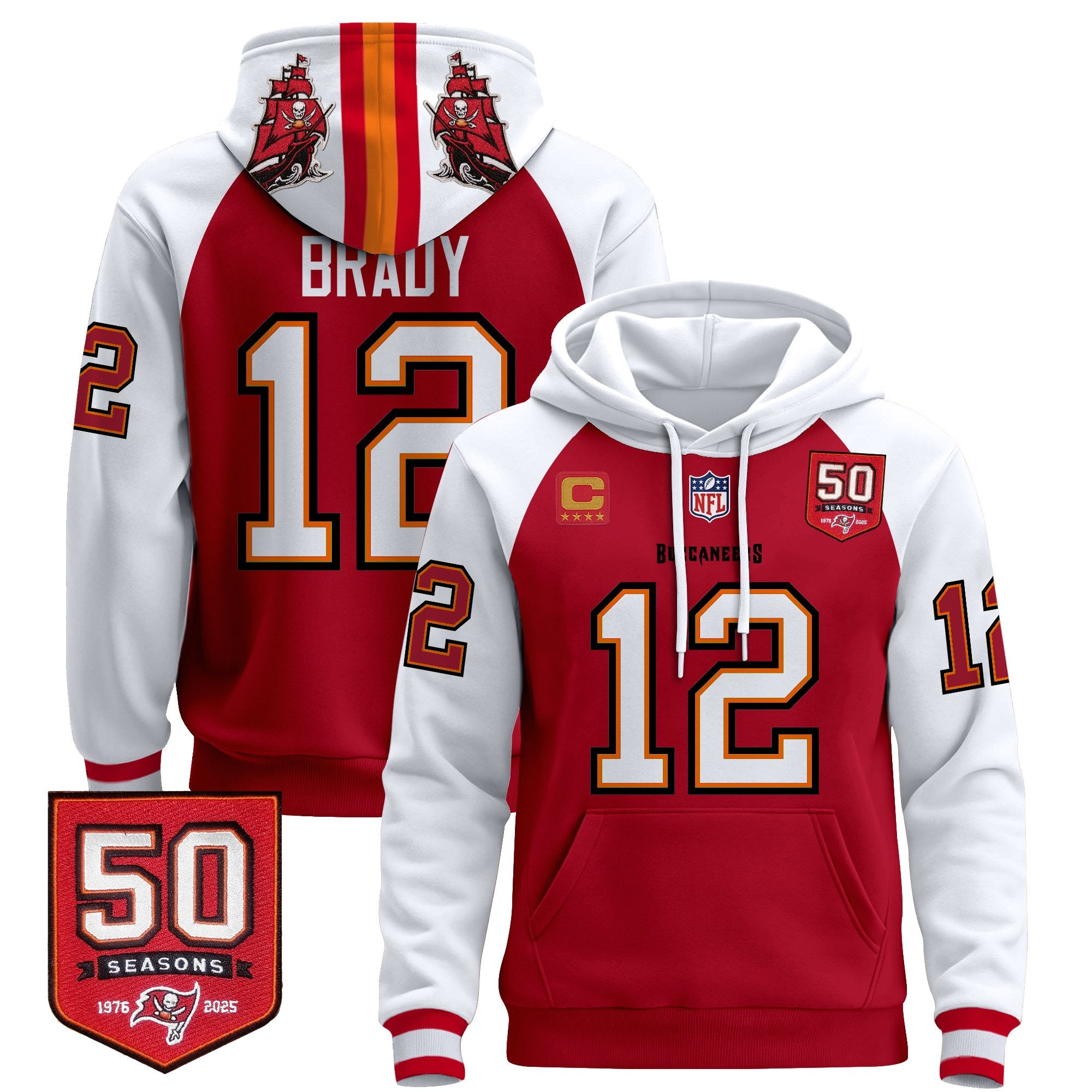 Men's Tampa Bay Buccaneers 50th Season Patch Premium Pullover Hoodie - All Stitched